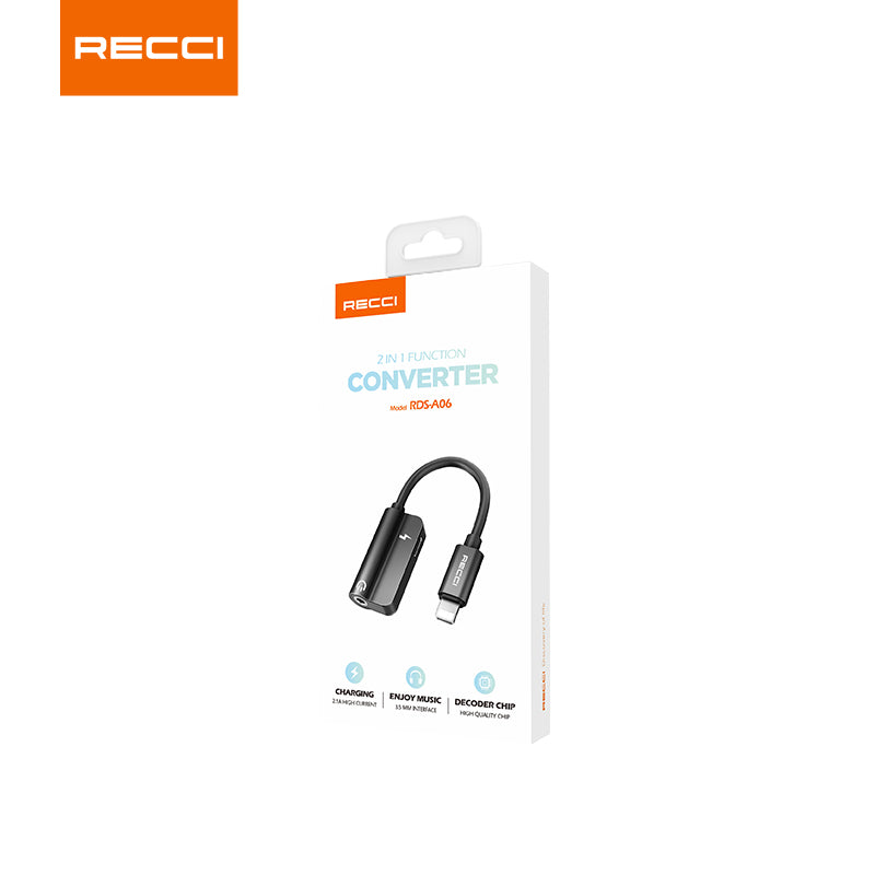 Adaptador Recci Lightning a 3.5mm + Tipo C Llamadas Negro – imagen 3