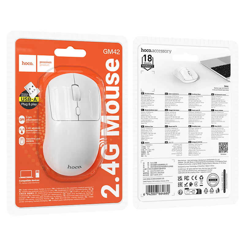 Mouse Inalámbrico Hoco Gm42 1600 Dpi Blanco – imagen 2