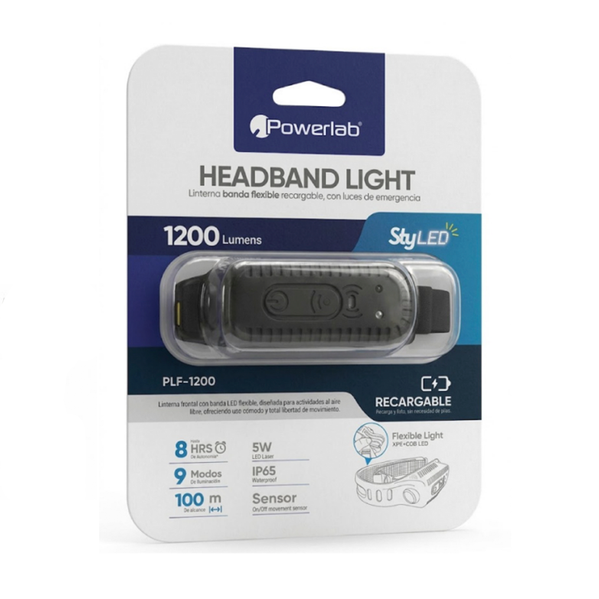 Linterna Banda De Cabeza Powerlab 9718 1200 Lumen Recargable Negro