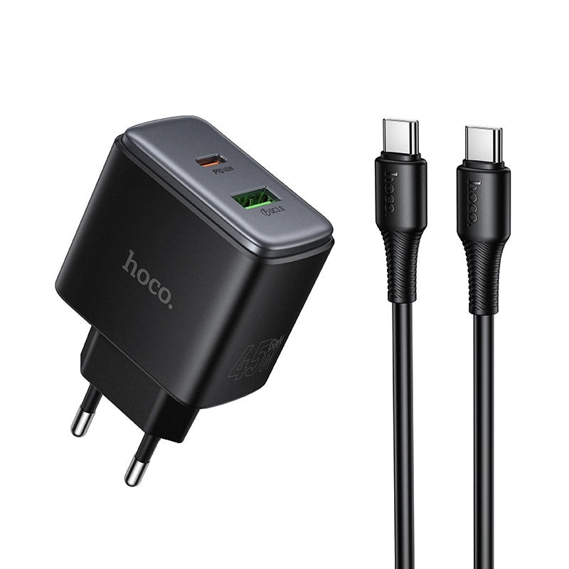Cargador Carga Rapida Hoco C158a 45w Dual + Cable Tipo C Negro – imagen 3