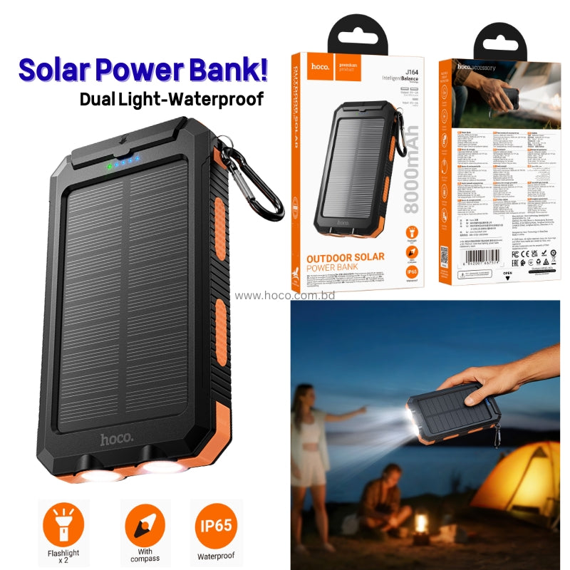 Powerbank Solar Hoco J164 8000 Mah Doble Linterna Led Negro – imagen 5