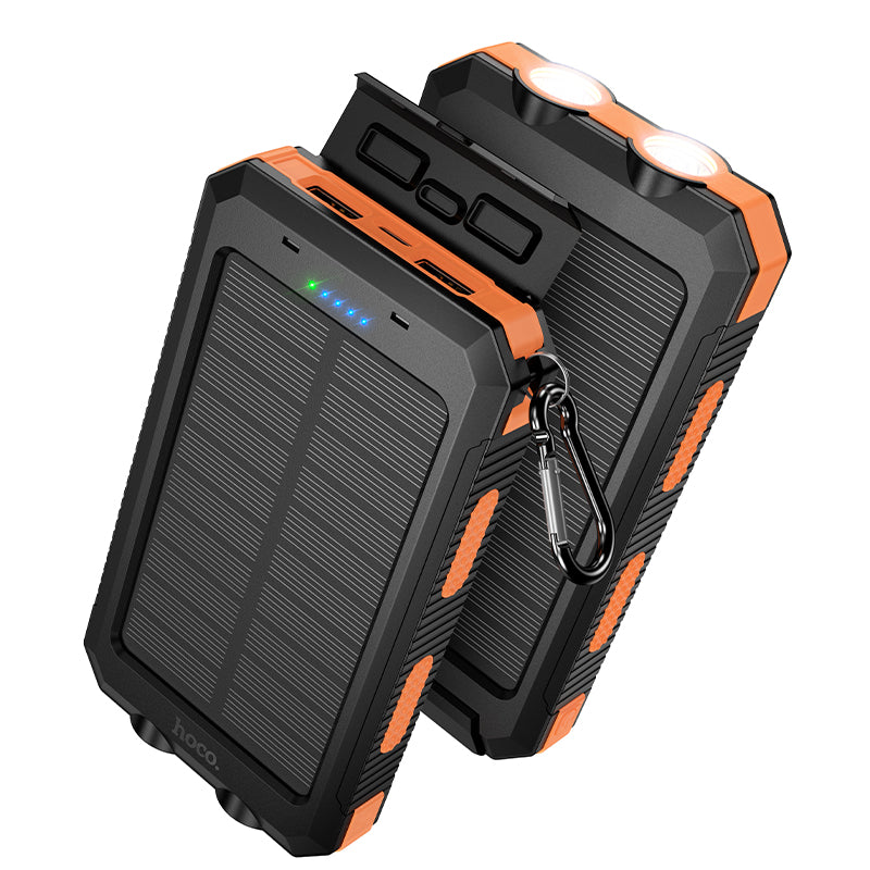 Powerbank Solar Hoco J164 8000 Mah Doble Linterna Led Negro