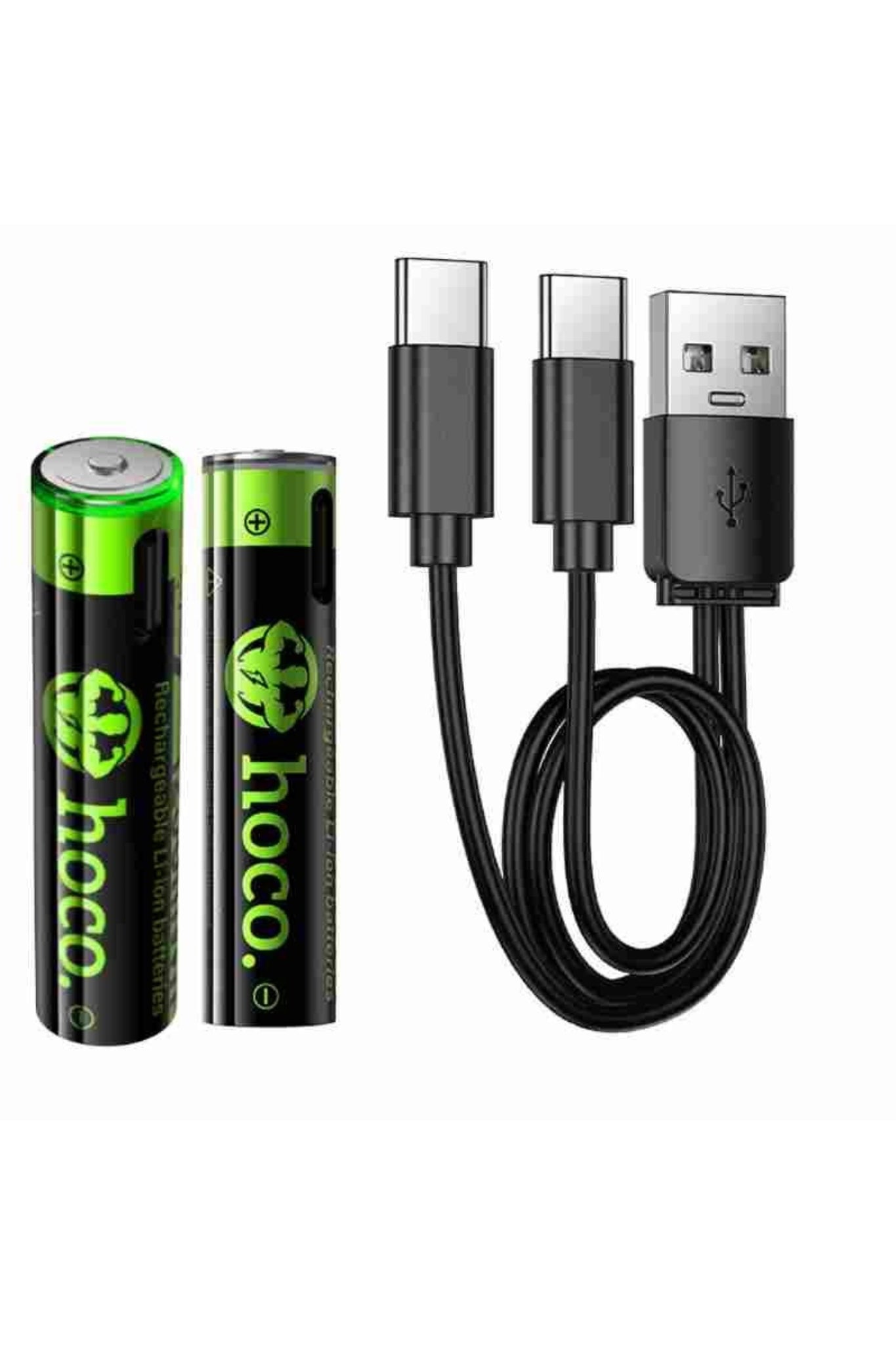 Pack 2 Pilas Recargables AAA Hoco Ja3 Tipo C + Cable Dual Negro – imagen 2