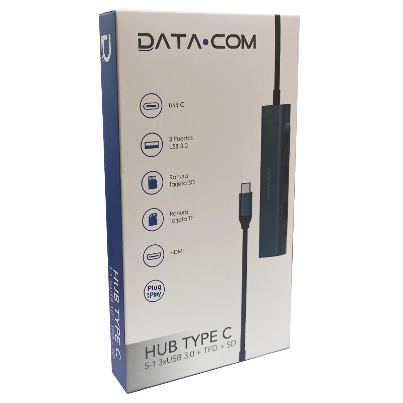 Adaptador Usb-C A Hub Usb 3.0 x 3 Lector Tarjetas Datacom – imagen 4