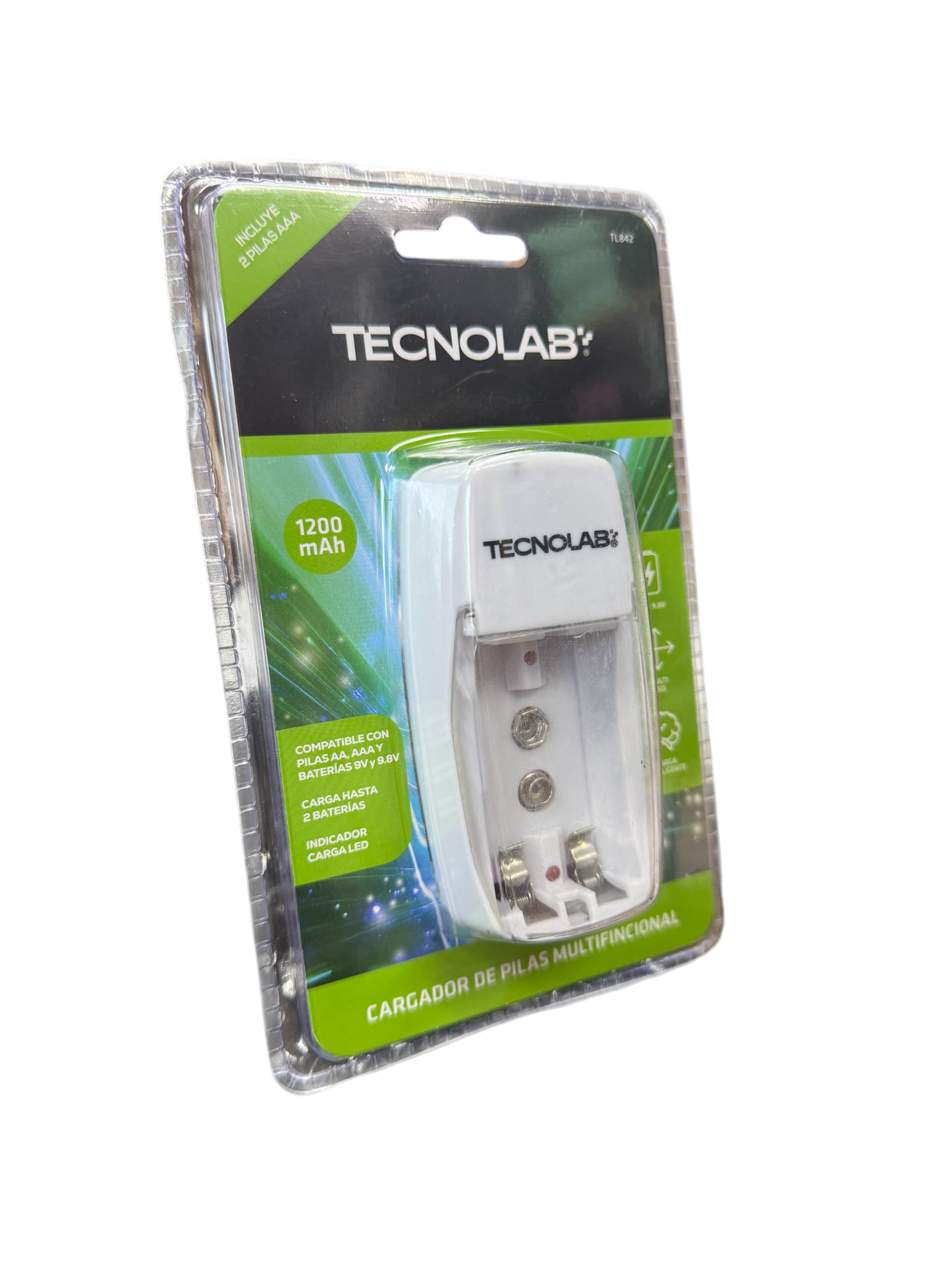 Cargador De Pilas Tecnolab Tl842 Aa y aaa 9v + 2 Pilas AAA Blanco