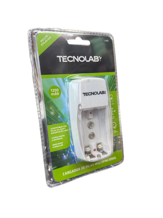 Cargador De Pilas Tecnolab Tl842 Aa y aaa 9v + 2 Pilas AAA Blanco