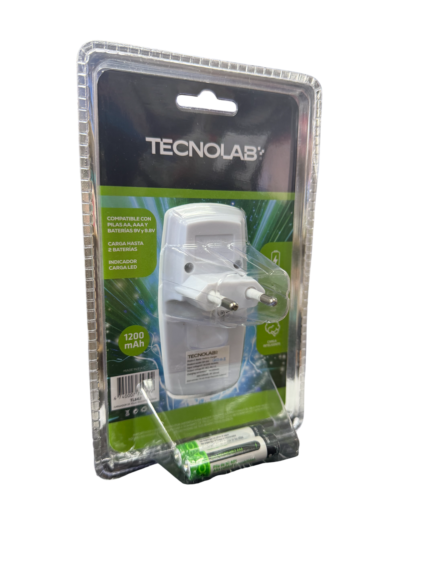 Cargador De Pilas Tecnolab Tl842 Aa y aaa 9v + 2 Pilas AAA Blanco – imagen 2