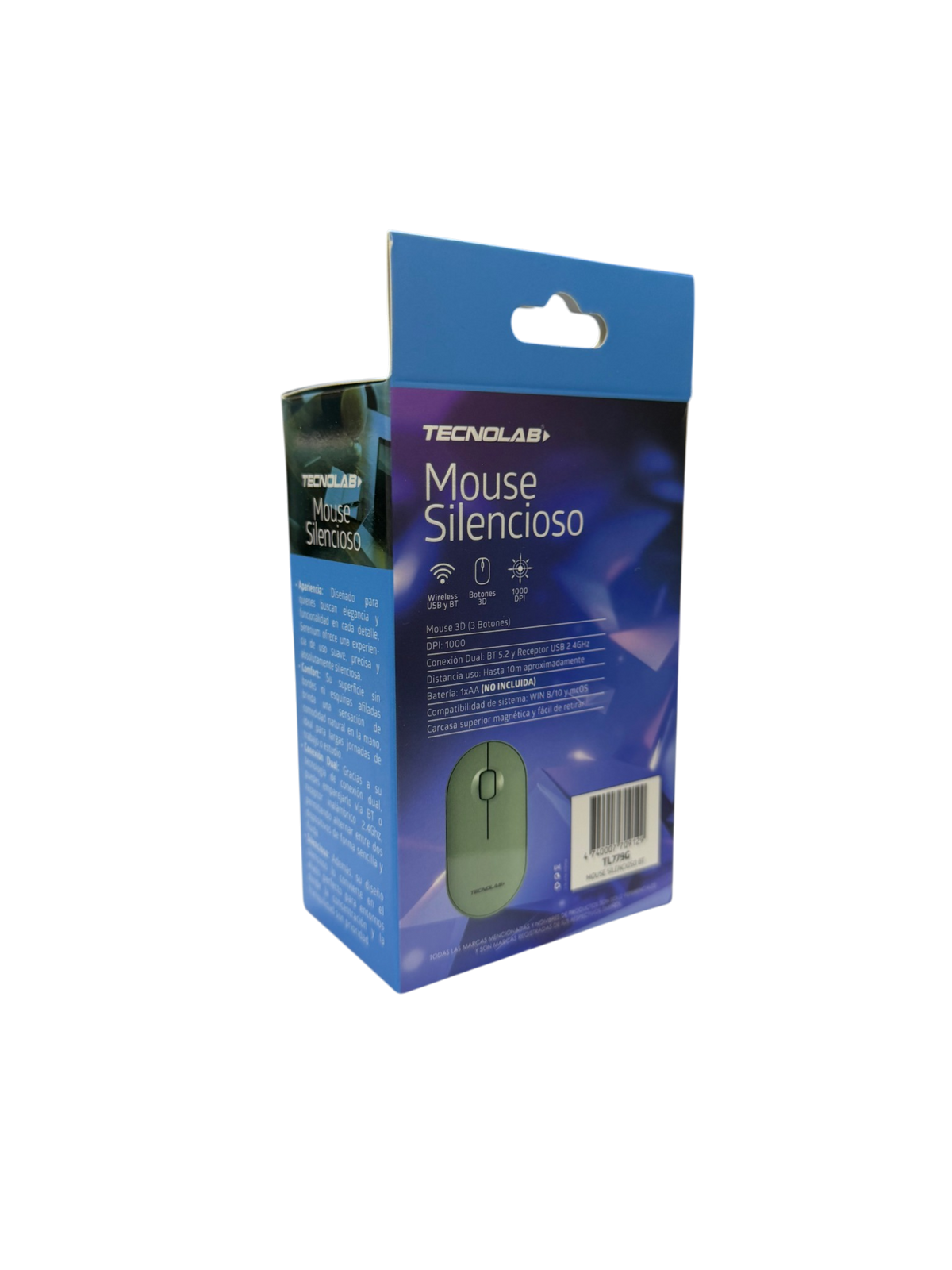 Mouse Silencioso Dual 1000 Dpi Tecnolab Tl779 Verde – imagen 3