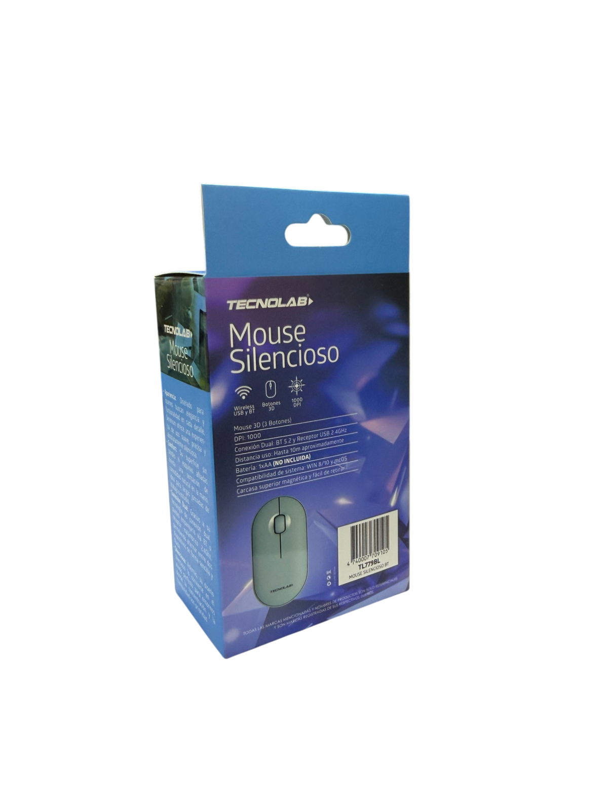 Mouse Silencioso Dual 1000 Dpi Tecnolab Tl779 Azul – imagen 2