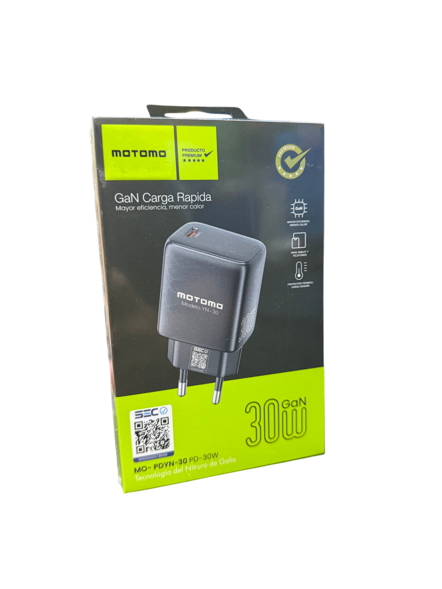 Cargador Rápido Motomo Yn-30 Gan Tipo C 30w Negro – imagen 2