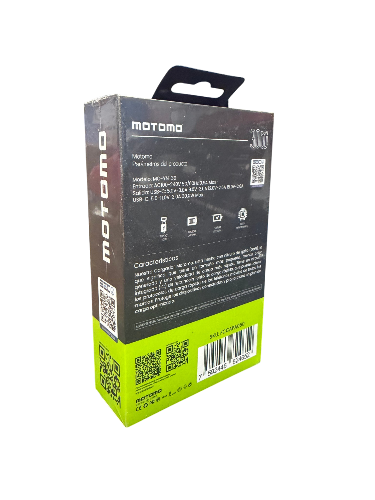 Cargador Rápido Motomo Yn-30 Gan Tipo C 30w Negro – imagen 3