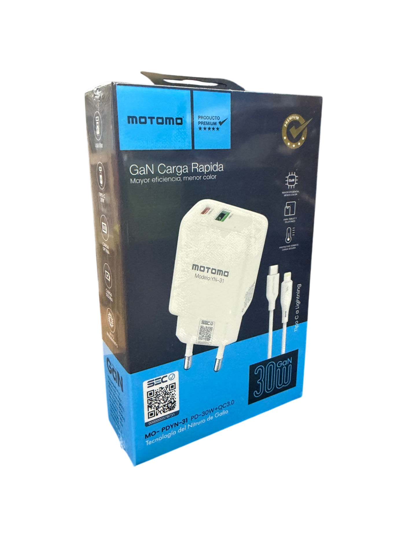 Cargador Rápido Motomo Yn-31 Gan Tipo C 30w + Cable Para Lightning – imagen 3
