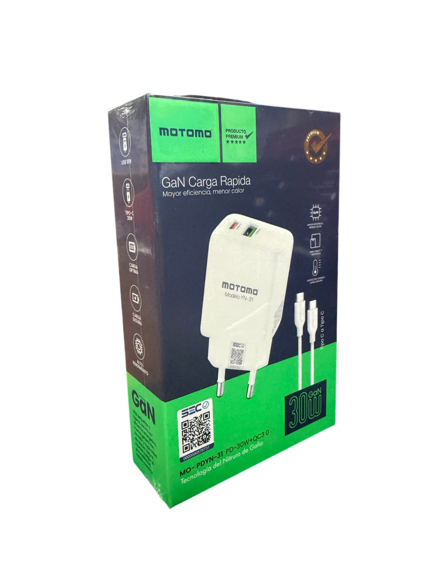 Cargador Rápido Motomo Yn-31 Gan Tipo C 30w + Cable Tipo C Blanco – imagen 3