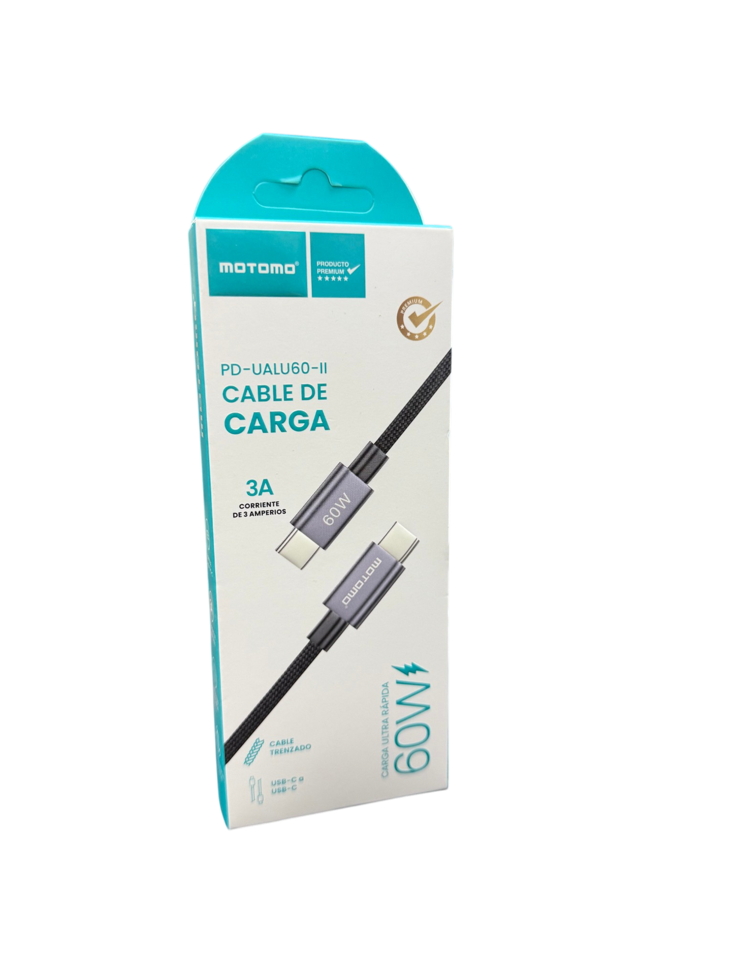 Cable Tipo C a Tipo C 60w Motomo Aluminio Trenzado 1 Metro Gris – imagen 2