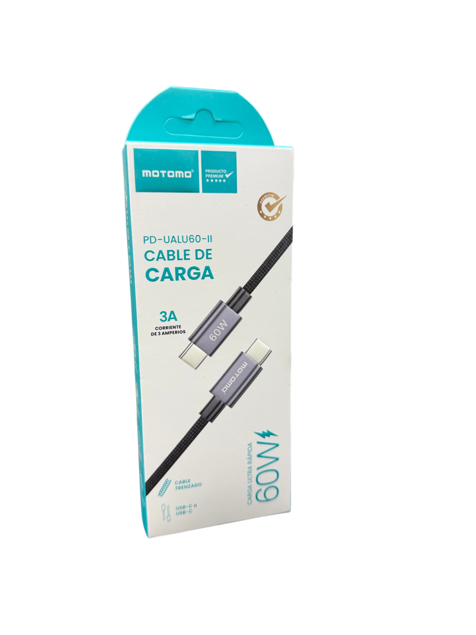 Cable Tipo C a Tipo C 60w Motomo Aluminio Trenzado 1 Metro Gris – imagen 2