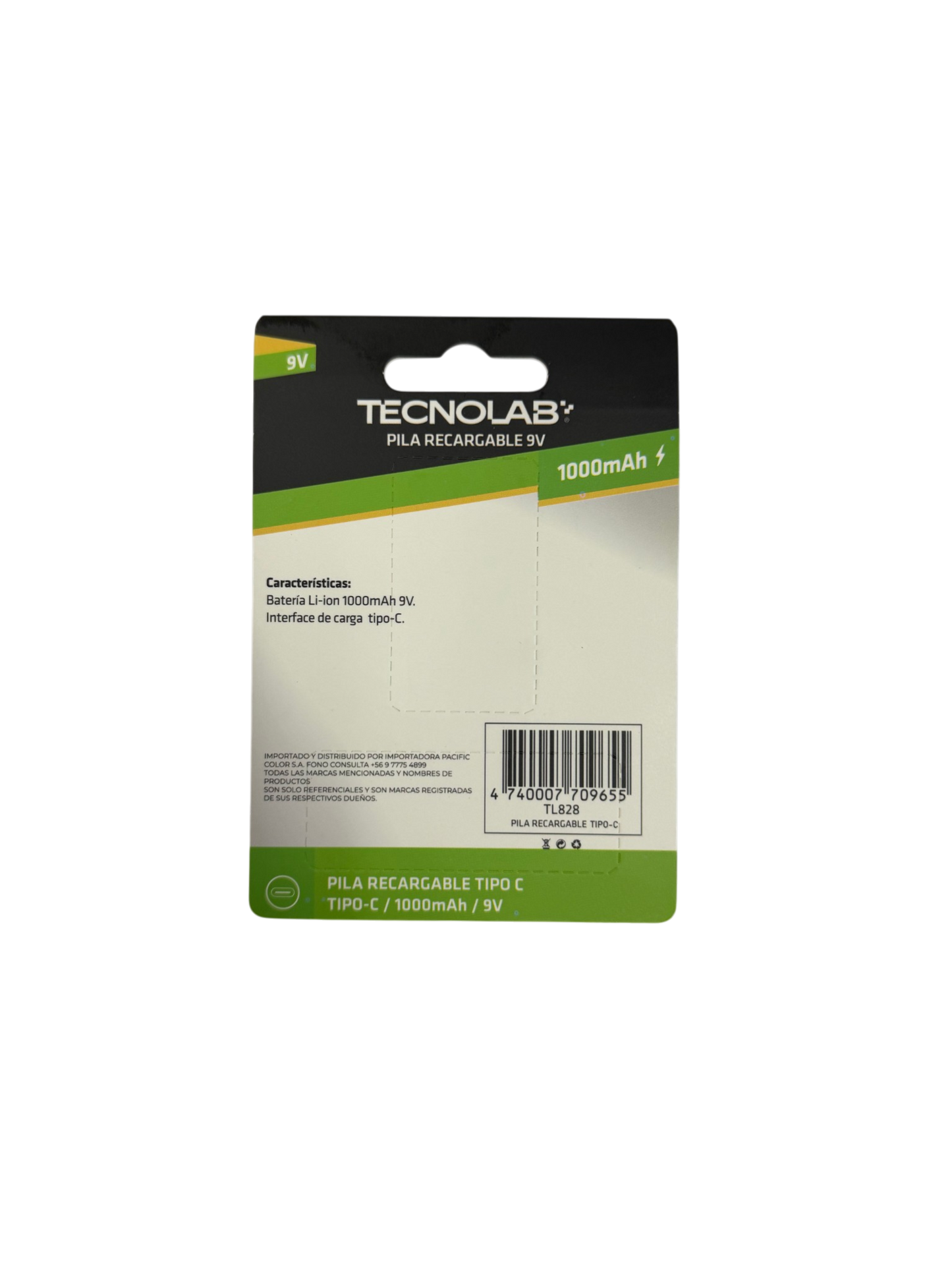 Batería Recargable 9v Litio Tecnolab 1000mha Tipo C + Cable Blanco – imagen 2