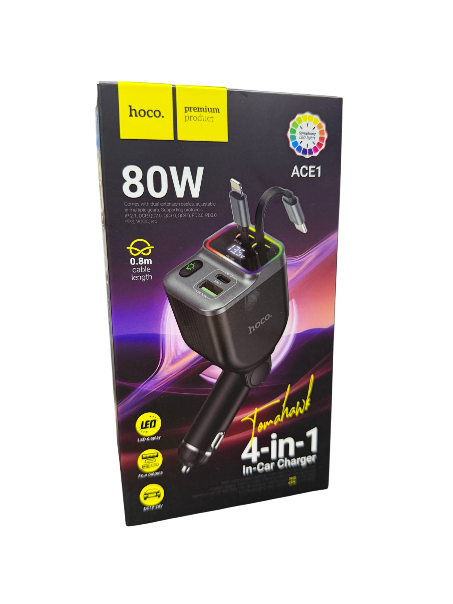 Cargador De Auto 4 En 1 Hoco Ace1 Led 80w Negro – imagen 2