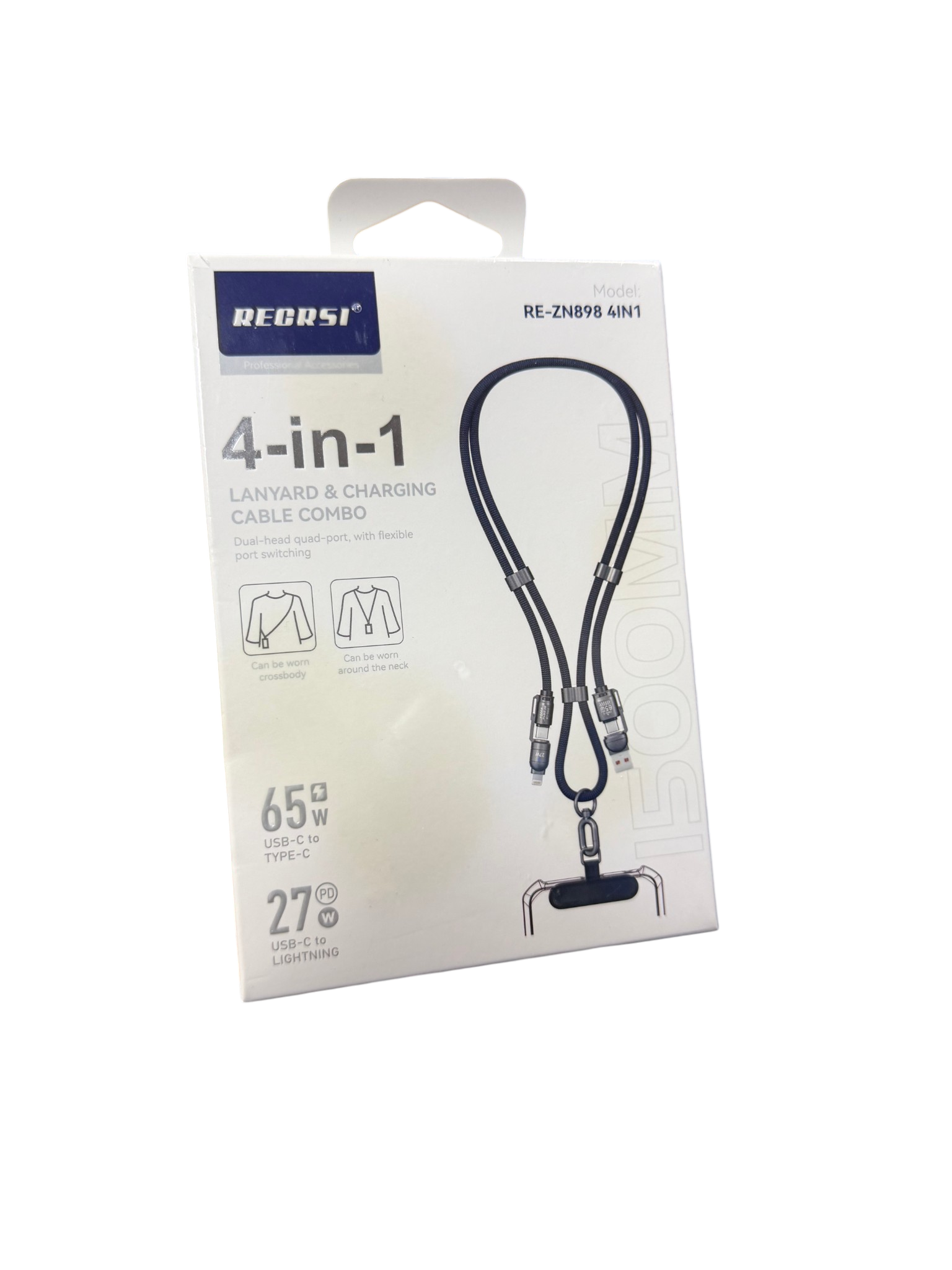 Lanyard + Cable 4 en 1 Recrsi Re-zn898 Hasta 65w Gris
