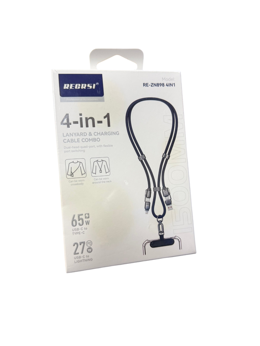 Lanyard + Cable 4 en 1 Recrsi Re-zn898 Hasta 65w Gris