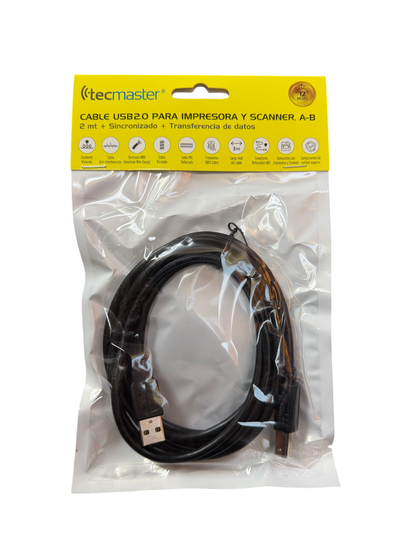 Cable Usb 2.0 Para Impresora y Scanner A-b 2m Tecmaster – imagen 3