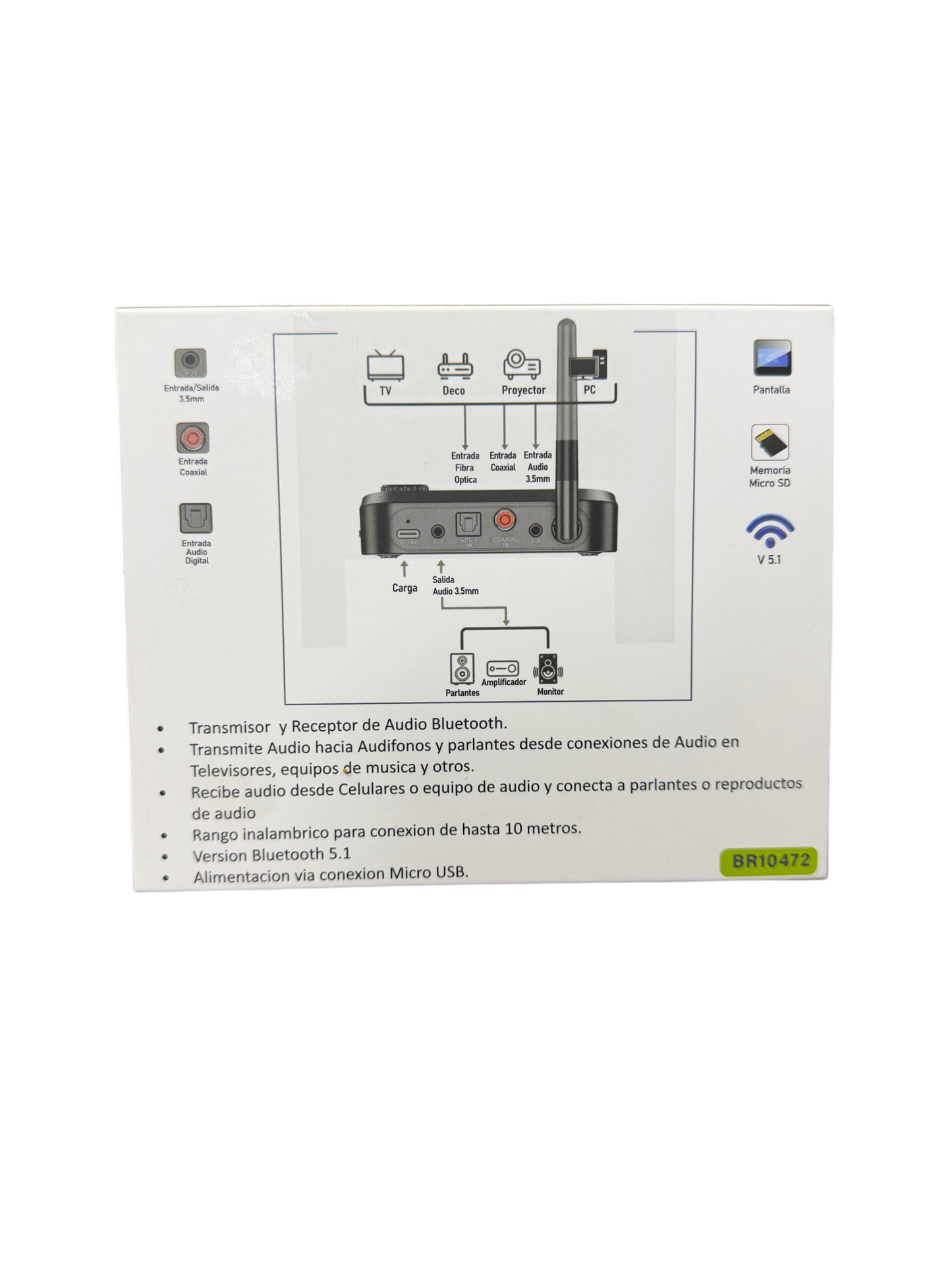 Receptor y Transmisor De Audio Bluetooth Birlink Fibra Optica Aux Coaxial Negro – imagen 2