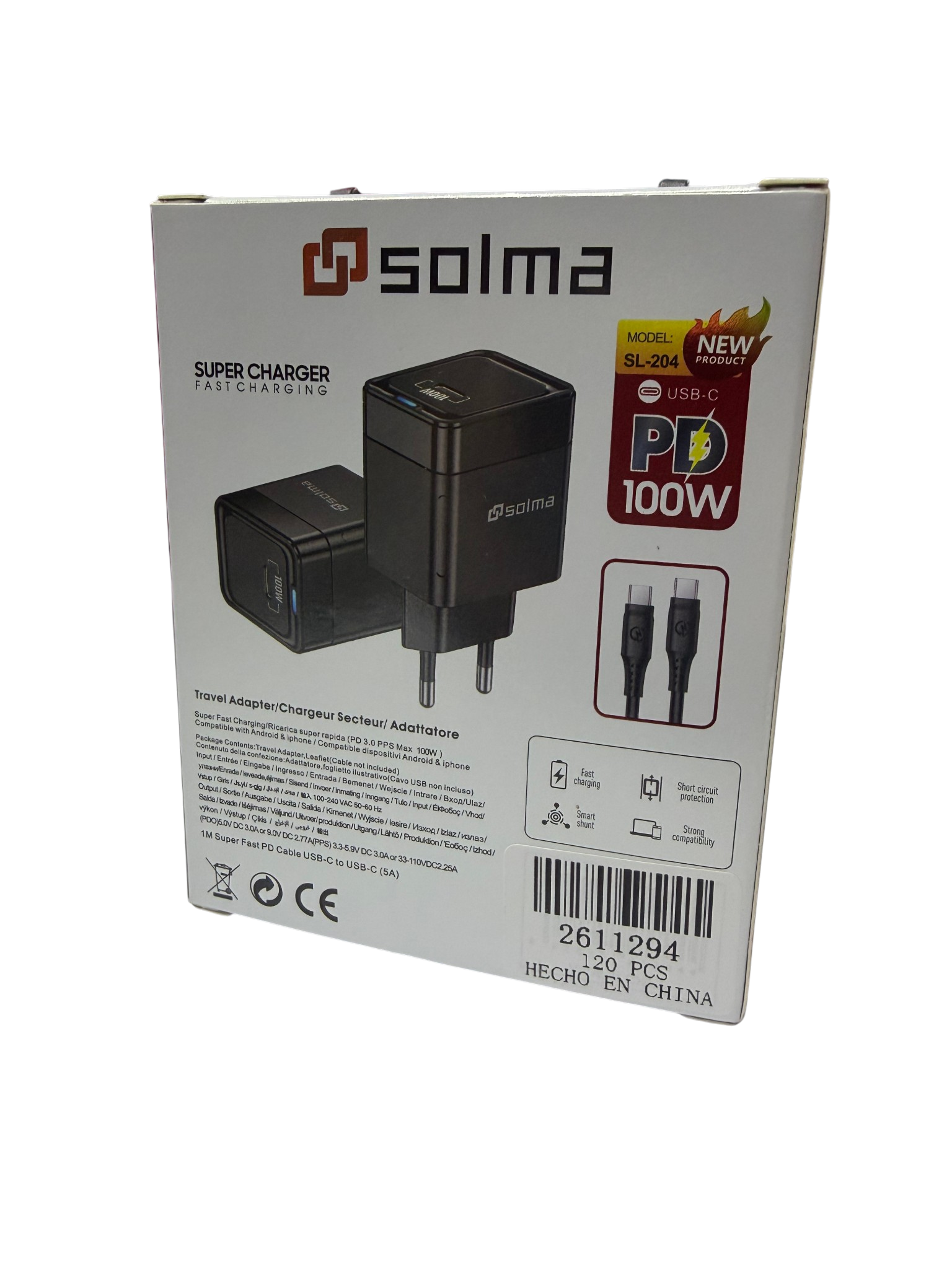 Cargador Solma Fast Charging Pd 100w + Cable Tipo C a Tipo C Negro – imagen 2