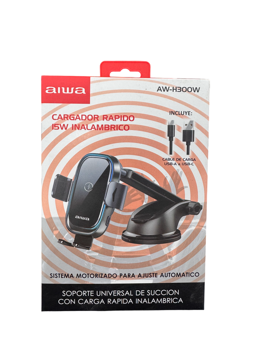 Soporte De Auto Cargador Inalambrico 15w Aiwa Aw-h300w Negro