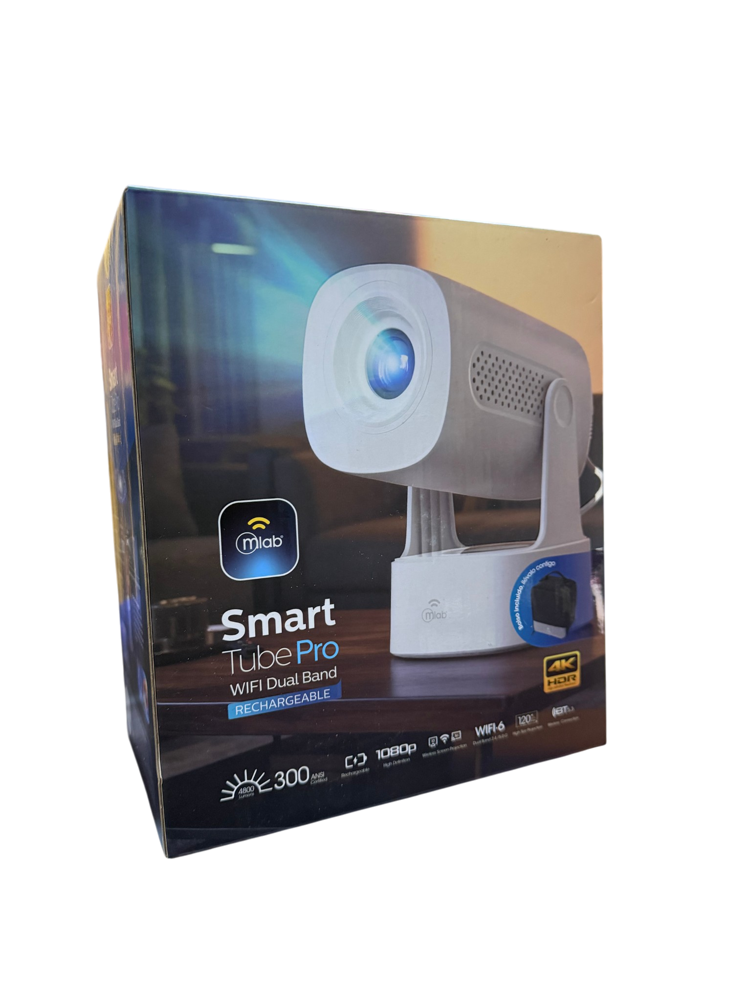 Proyector Mlab Smart Tube Pro Recargable 4800 Lm 1080p Fhd Wifi + Bolso 9711 – imagen 3