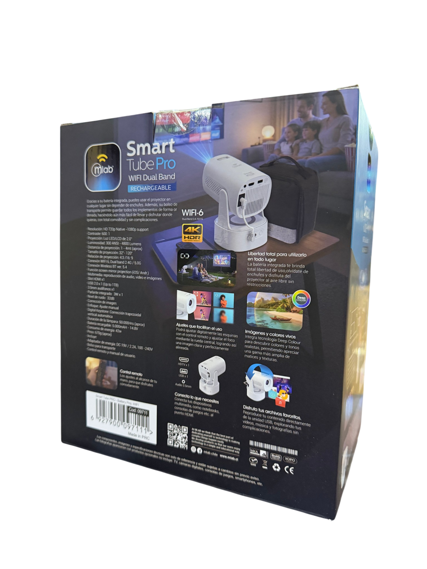 Proyector Mlab Smart Tube Pro Recargable 4800 Lm 1080p Fhd Wifi + Bolso 9711 – imagen 2
