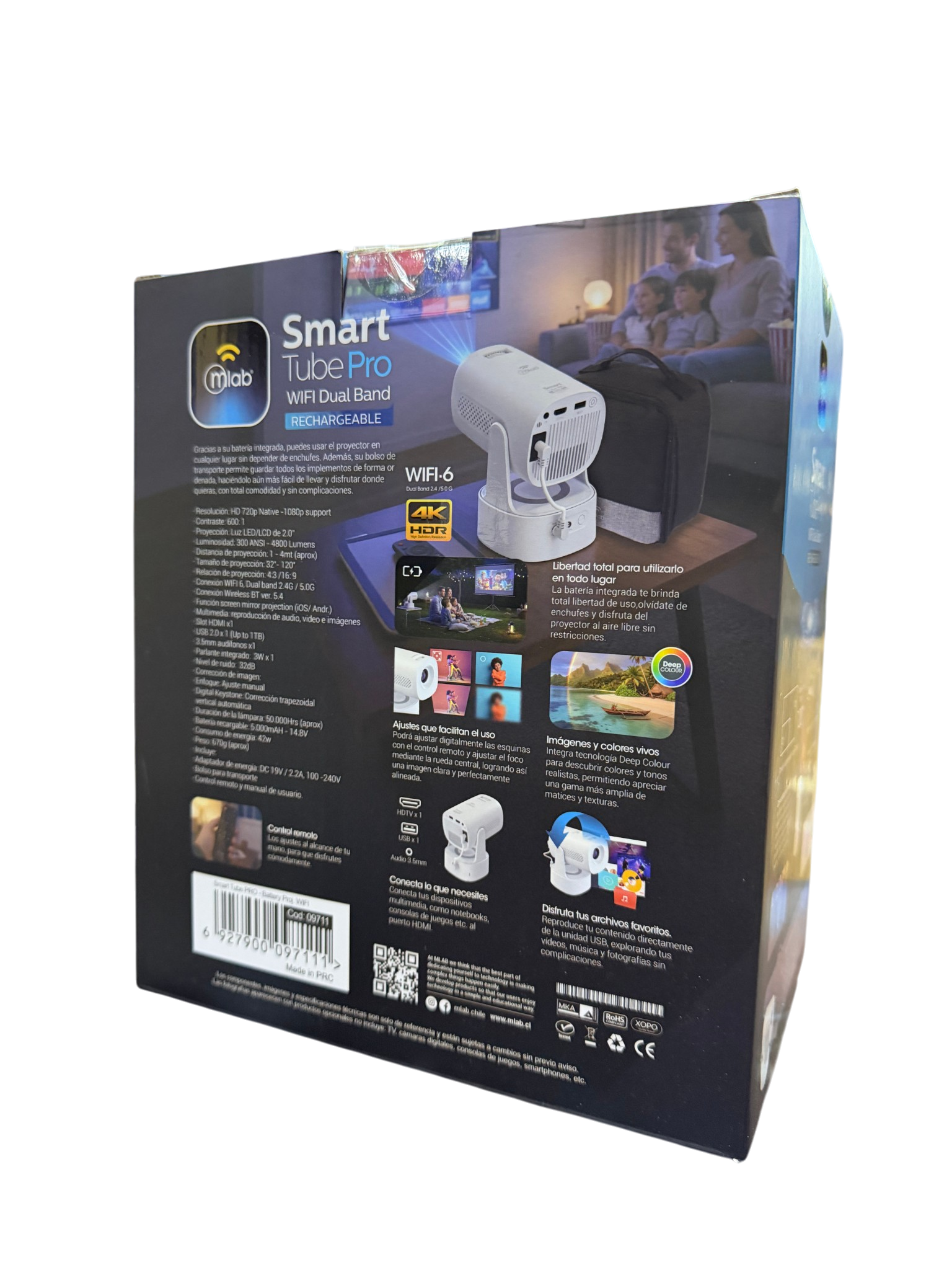 Proyector Mlab Smart Tube Pro Recargable 4800 Lm 1080p Fhd Wifi + Bolso 9711 – imagen 2