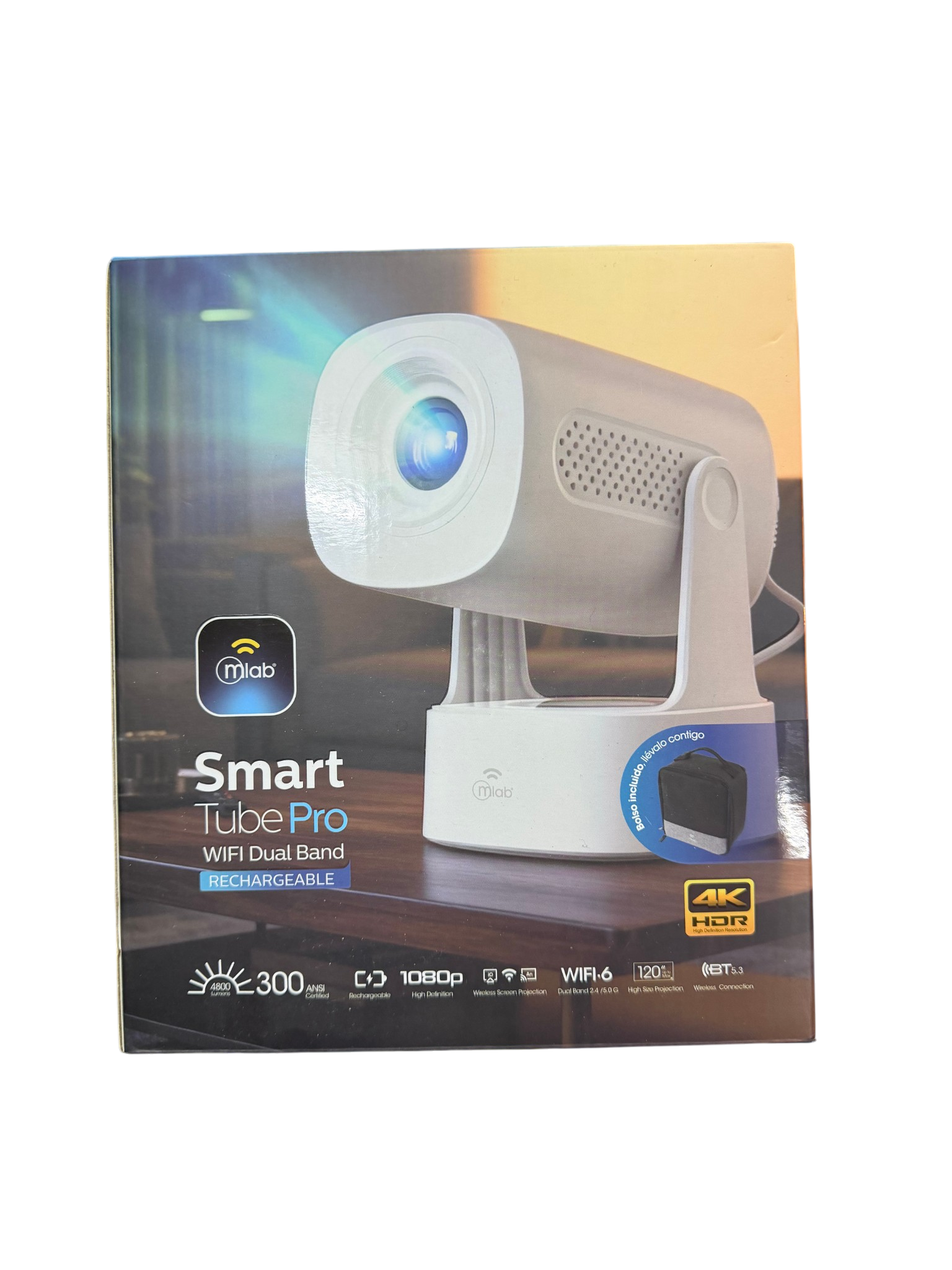 Proyector Mlab Smart Tube Pro Recargable 4800 Lm 1080p Fhd Wifi + Bolso 9711 – imagen 4