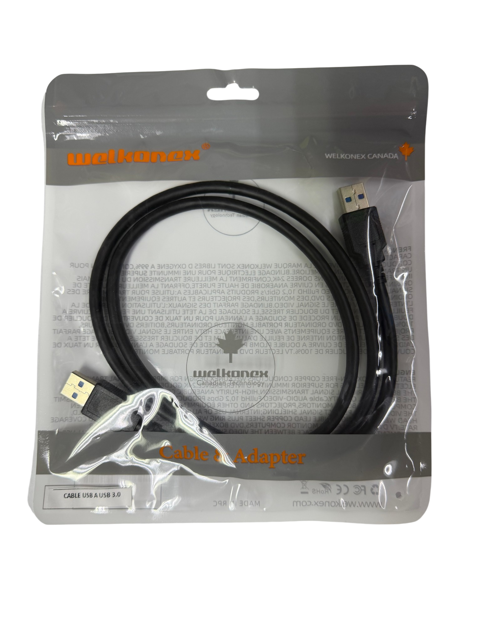 Cable Usb a Usb 3.0 Macho a Macho 1M Welkonex Negro – imagen 2
