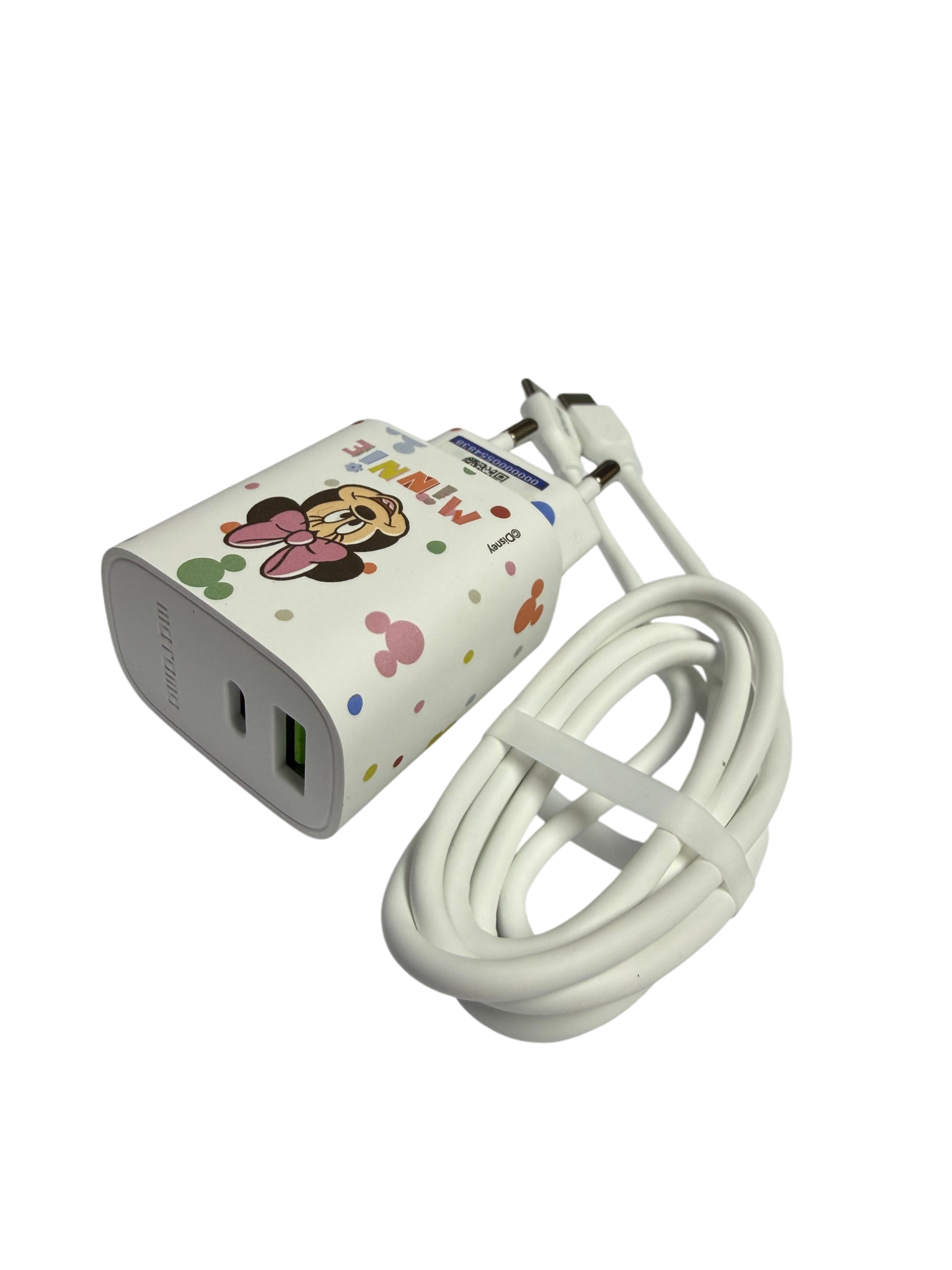 Cargador Rapido Disney 20w Dual Usb + Cable Tipo C Minnie Blanco – imagen 3