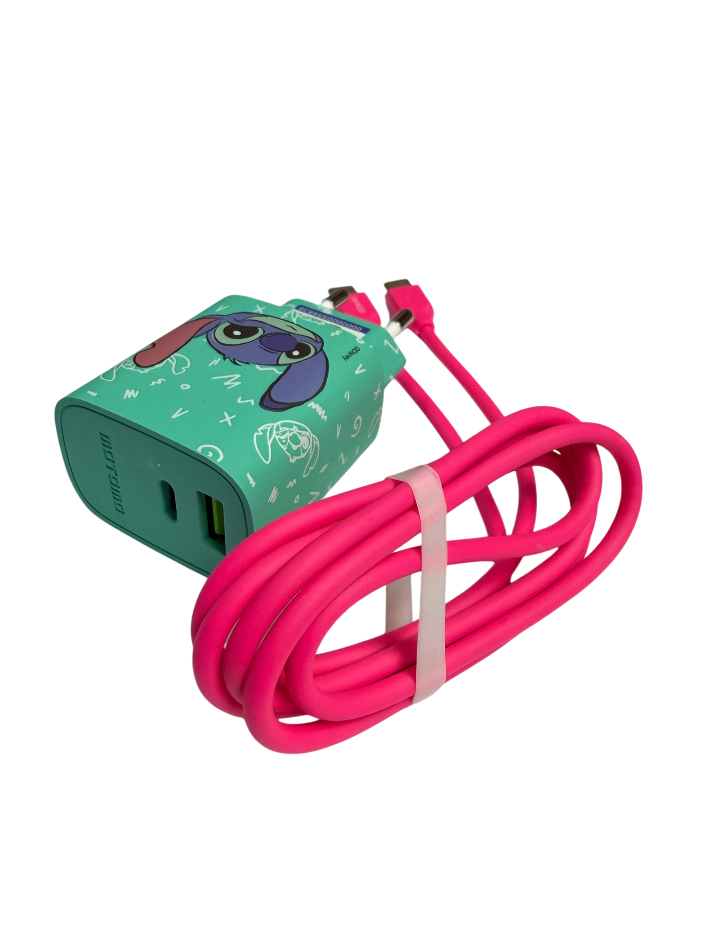 Cargador Rapido Disney 20w Dual Usb + Cable Tipo C Stitch Verde – imagen 3