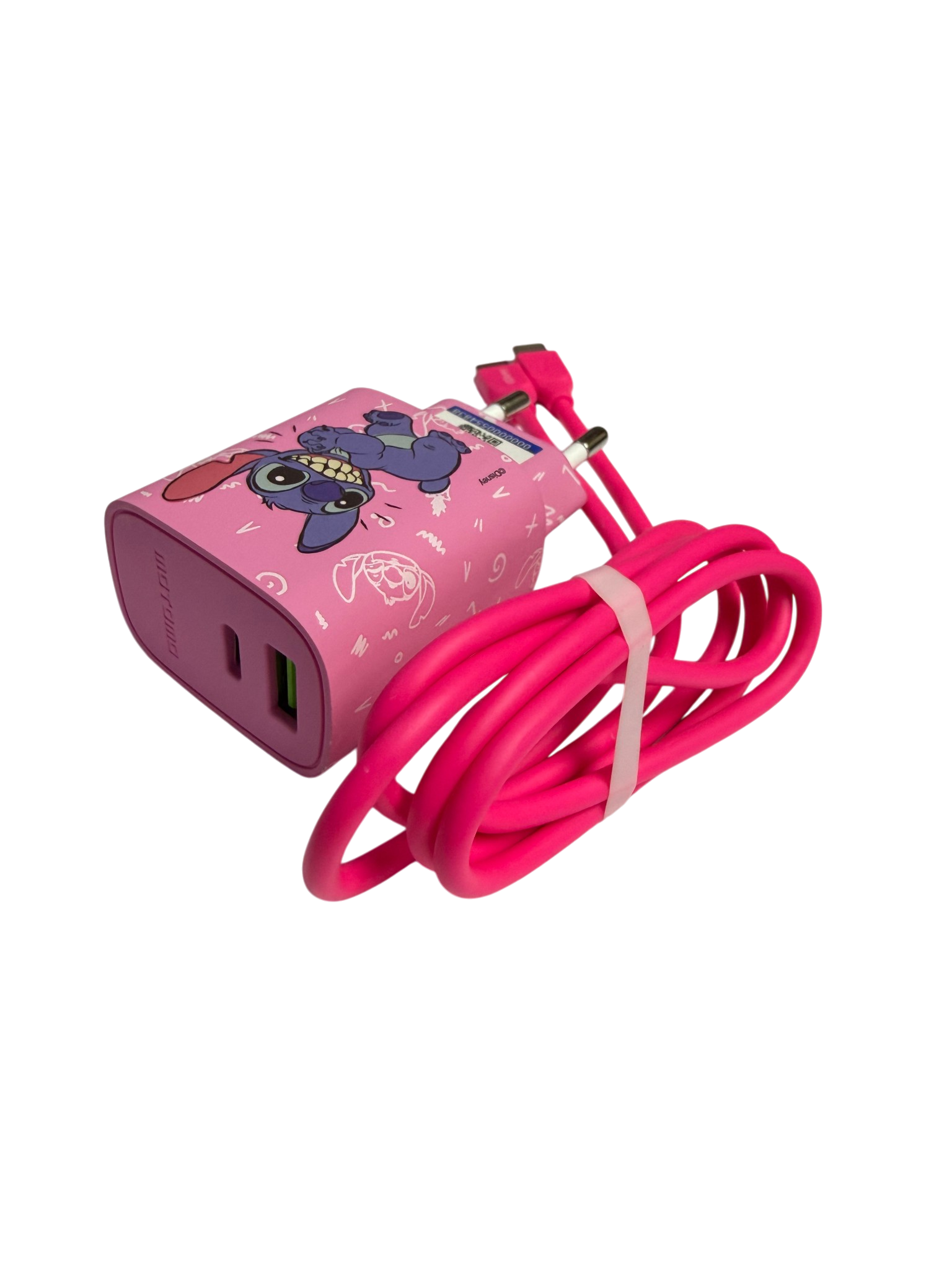 Cargador Rapido Disney 20w Dual Usb + Cable Tipo C Stitch Rosa – imagen 3