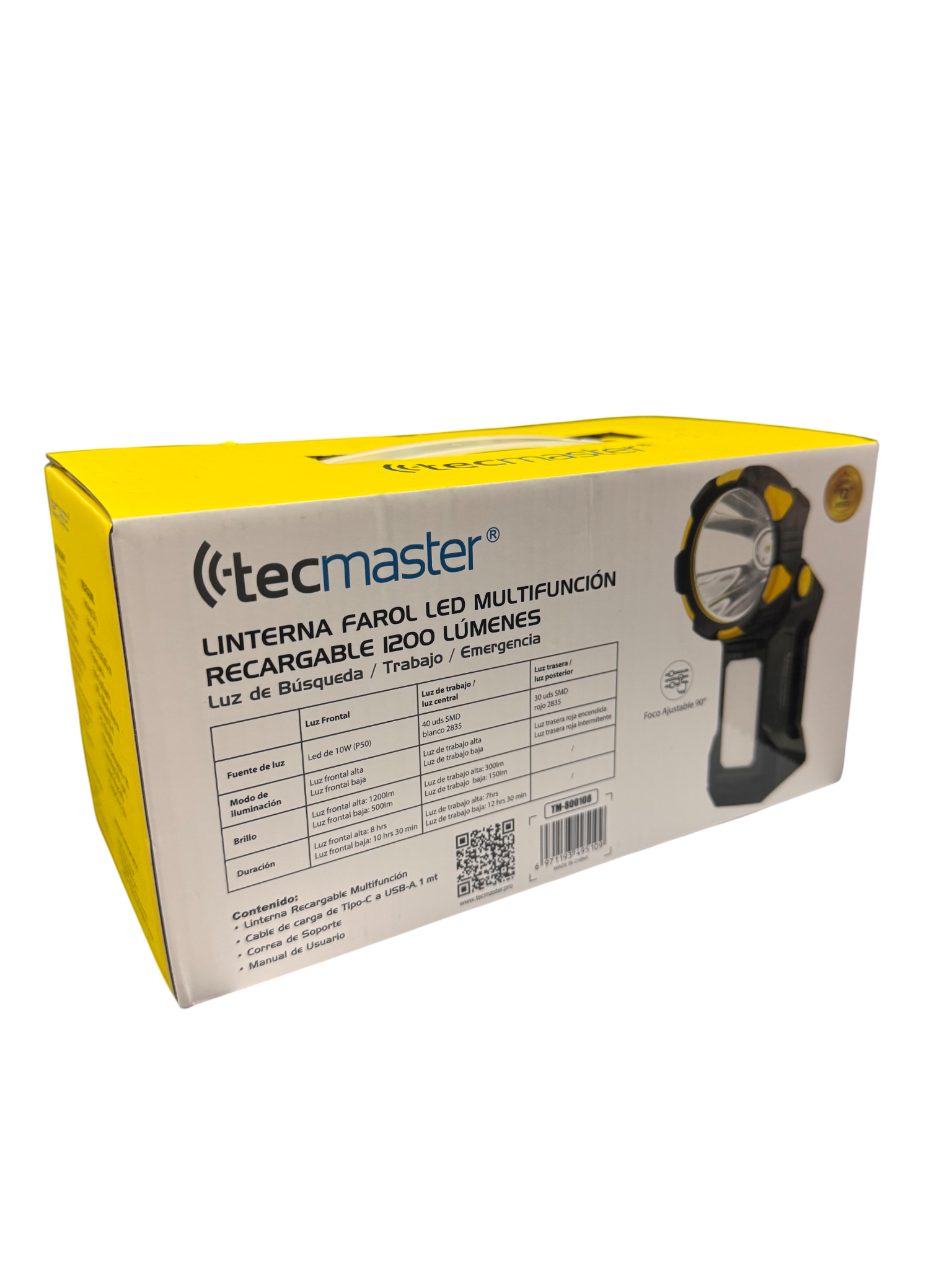 Linterna Farol Led Recargable Tecmaster 1200 Lumenes Negro – imagen 3
