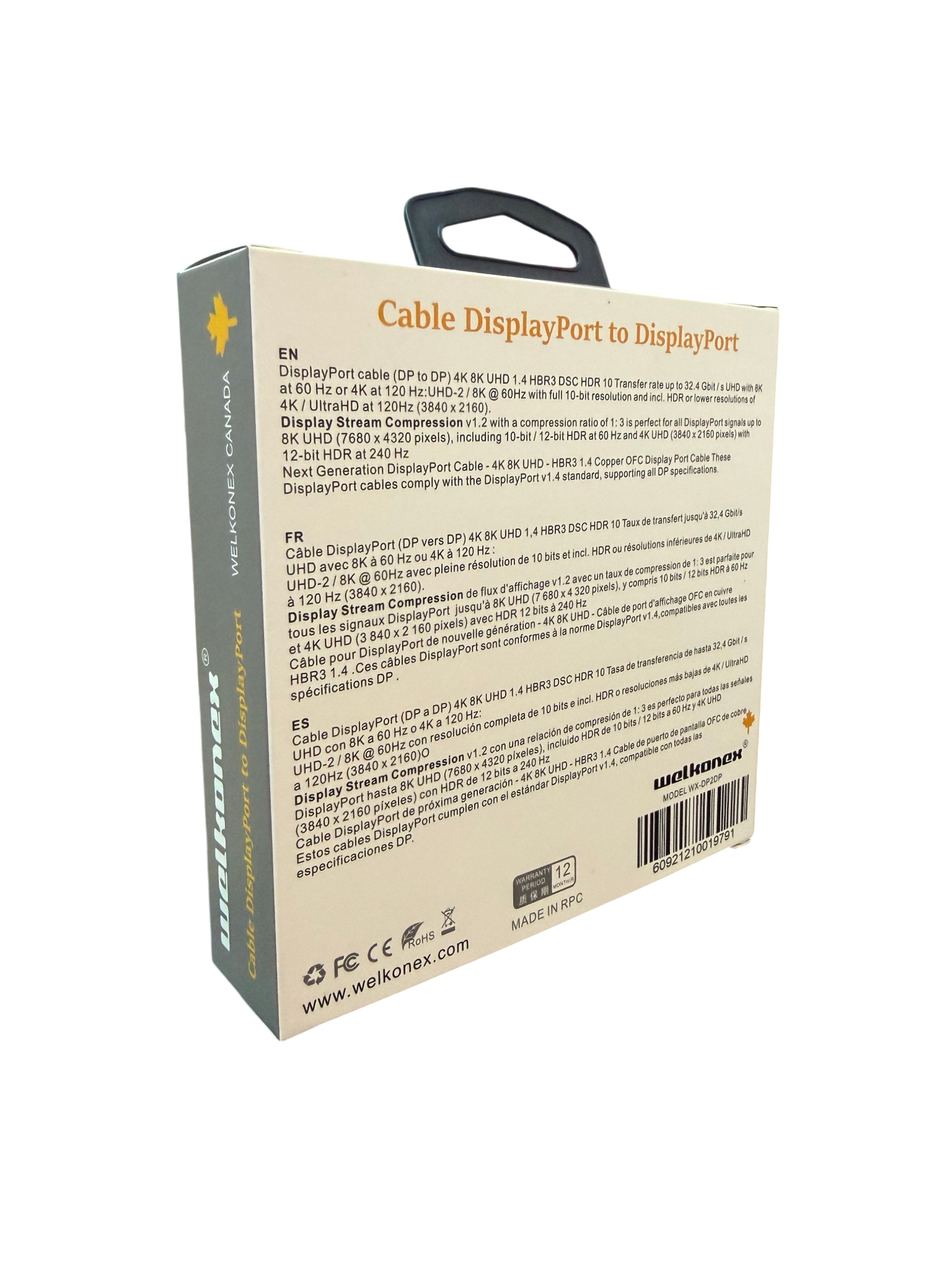 Cable Displayport a Displayport 1,8 Metros Welkonex Negro – imagen 3