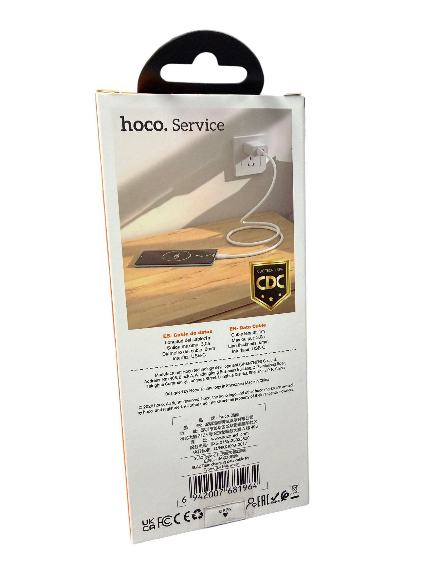 Cable Usb a Tipo C 3.0a Hoco Sea2 Blanco – imagen 2