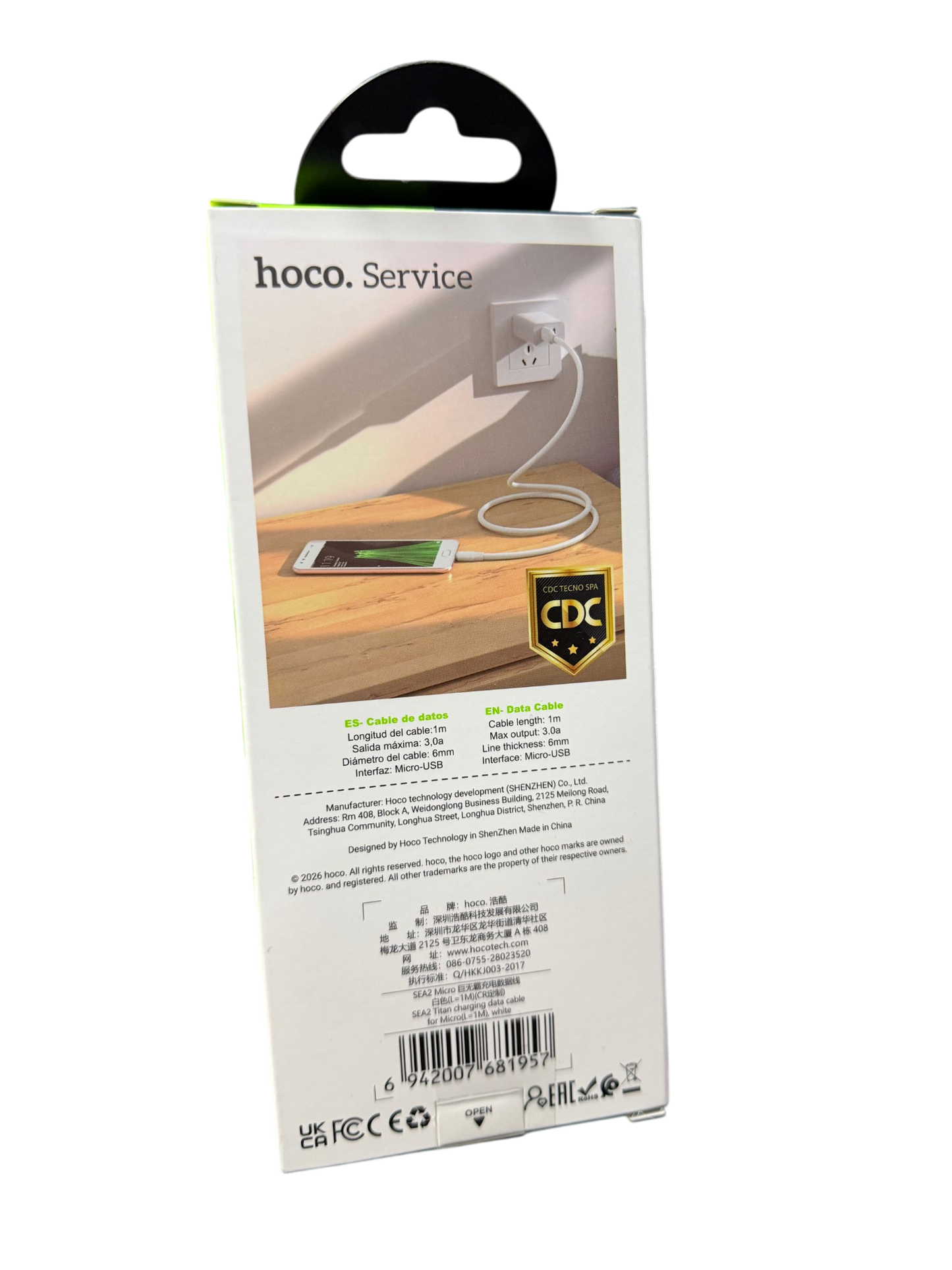 Cable Usb a Micro Usb 3.0a Hoco Sea2 Blanco – imagen 2