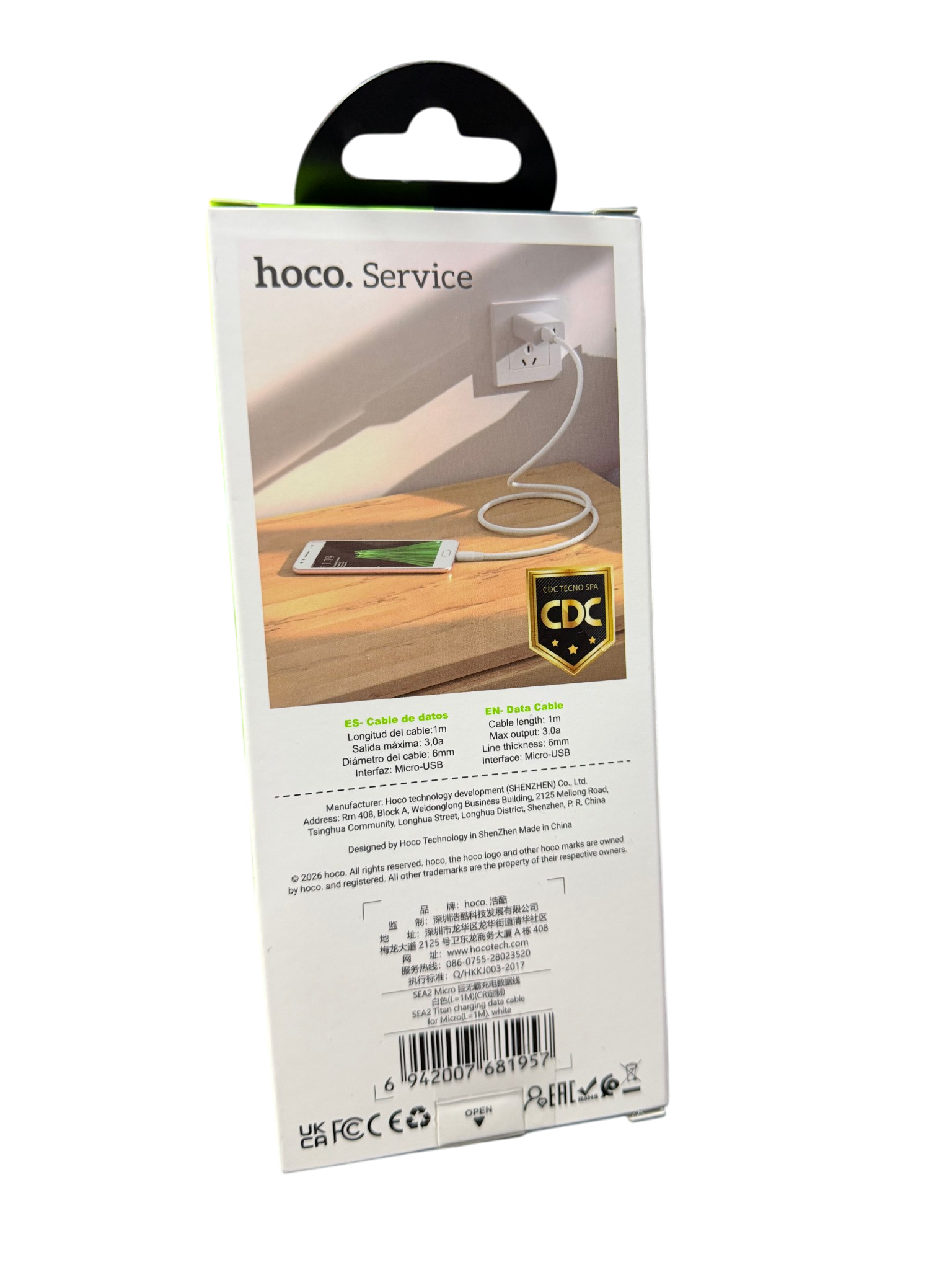 Cable Usb a Micro Usb 3.0a Hoco Sea2 Blanco – imagen 2