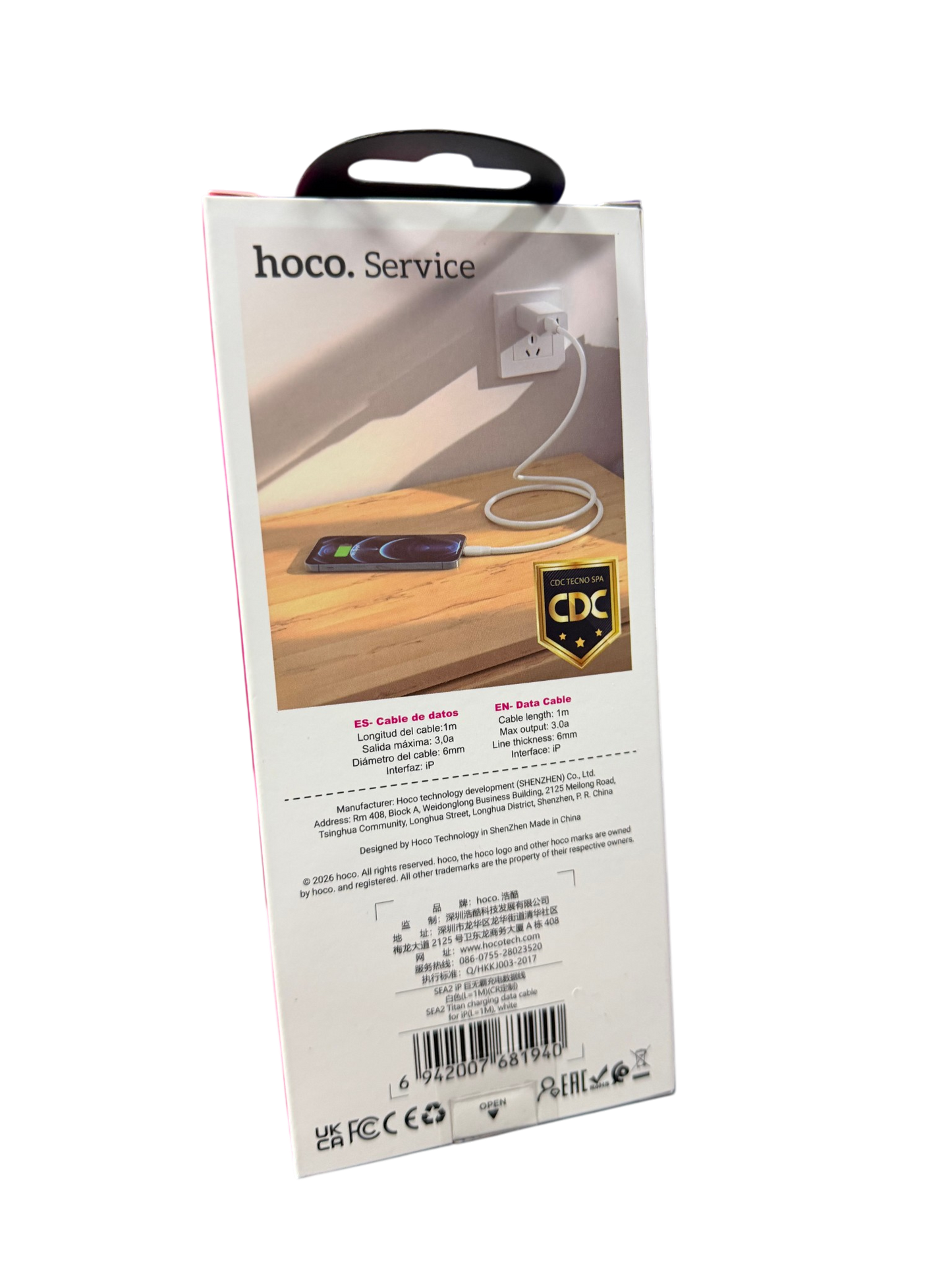 Cable Usb Para Lightning 3.0a Hoco Sea2 Blanco – imagen 2