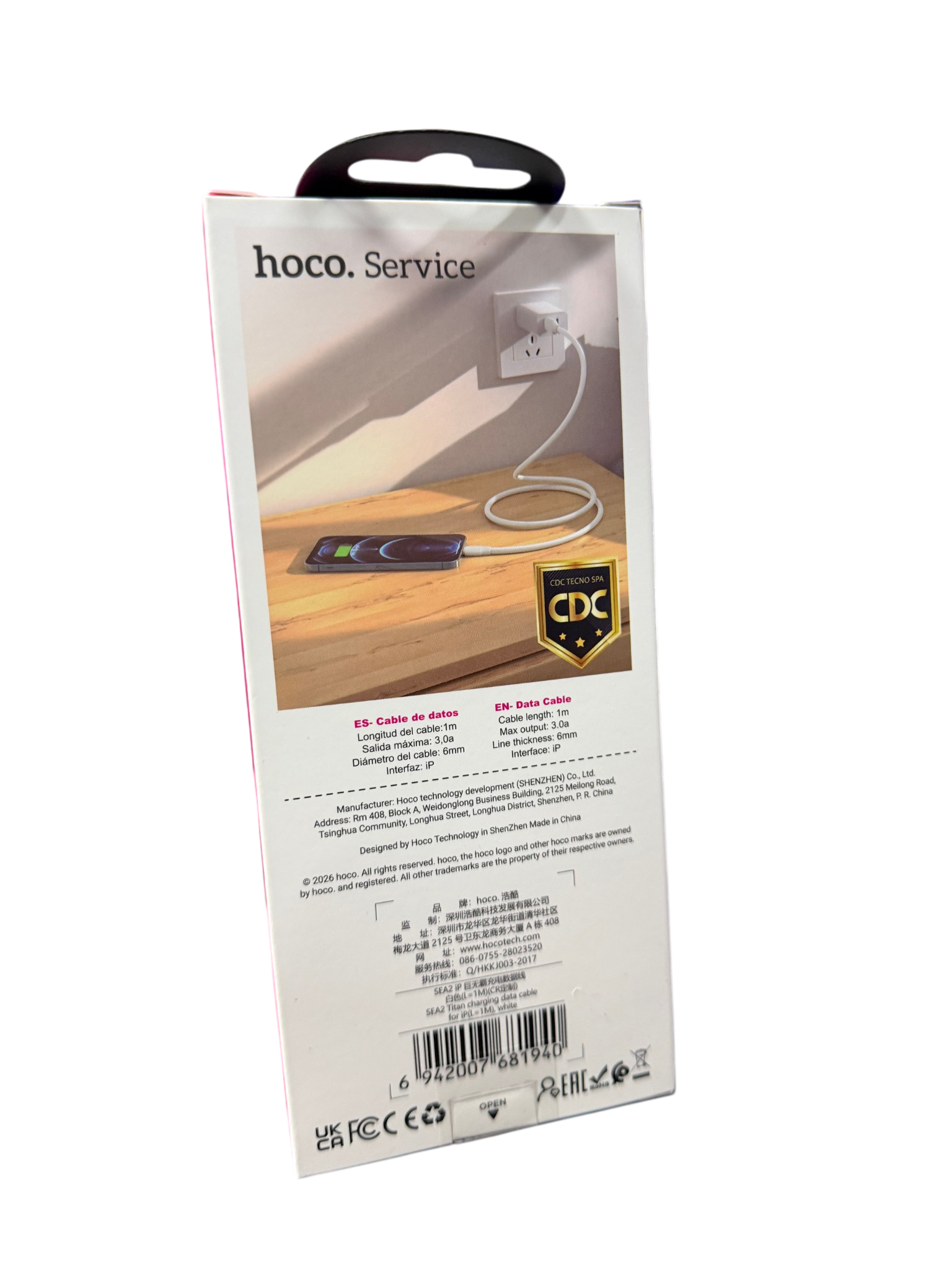 Cable Usb Para Lightning 3.0a Hoco Sea2 Blanco – imagen 2