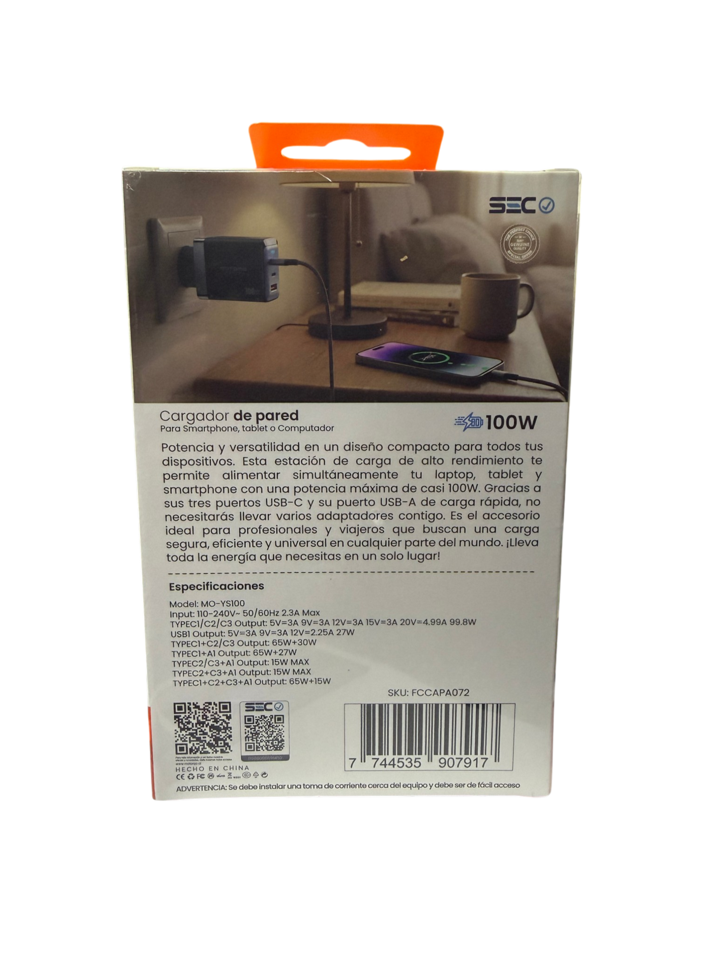 Cargador Rápido Motomo 100w Gan Cuádruple + Cable Tipo C Negro – imagen 2