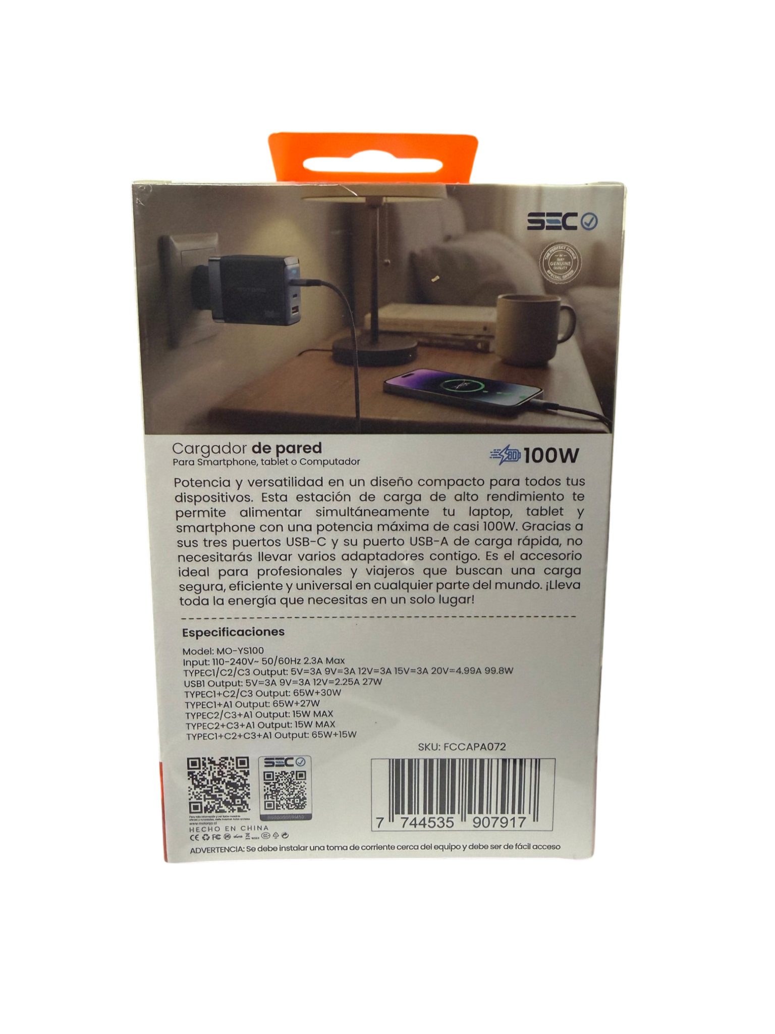 Cargador Rápido Motomo 100w Gan Cuádruple + Cable Tipo C Negro – imagen 2