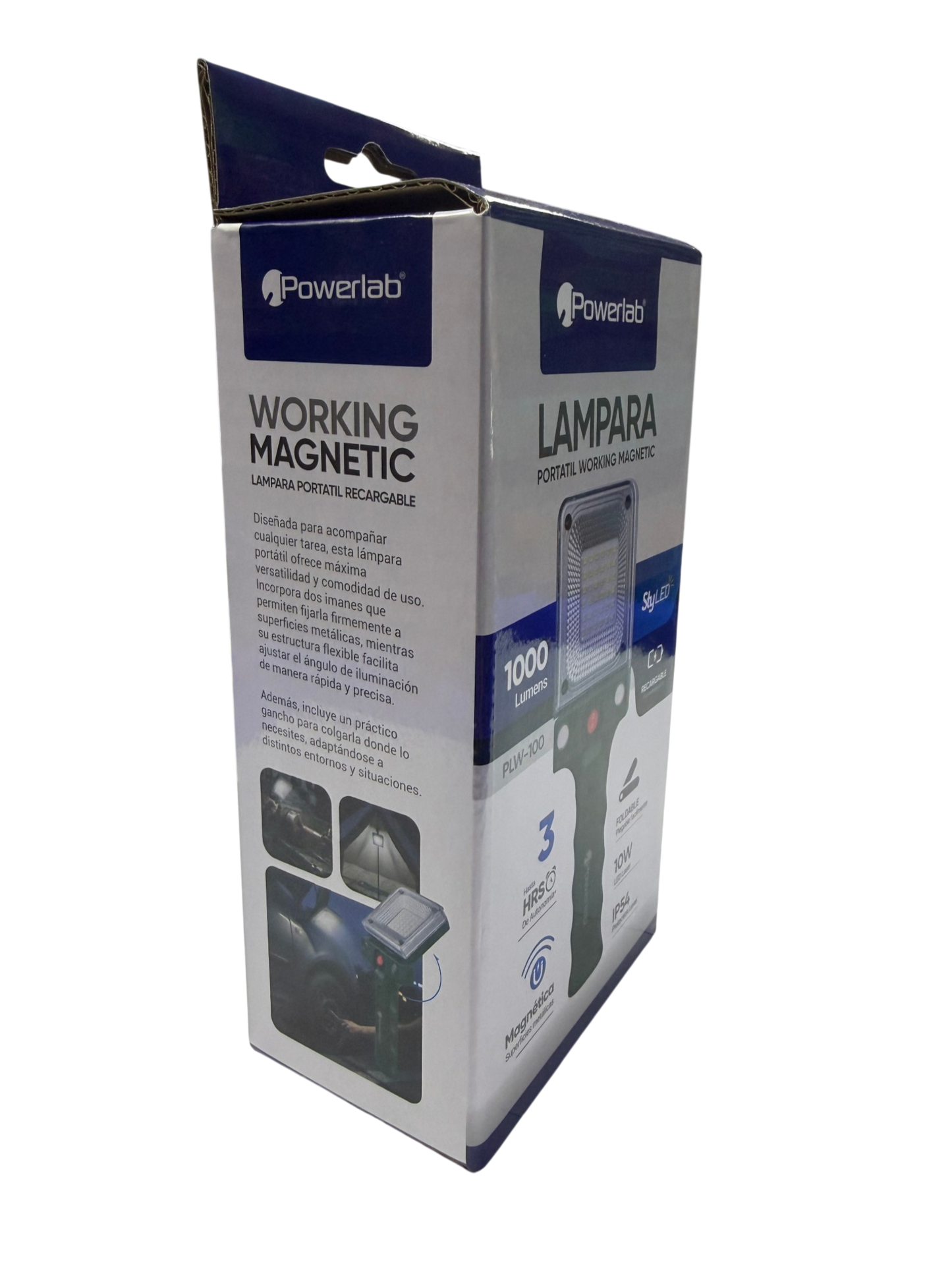 Lampara Portatil Magnetica Powerlab 9724 1000 Lumen Recargable Negro