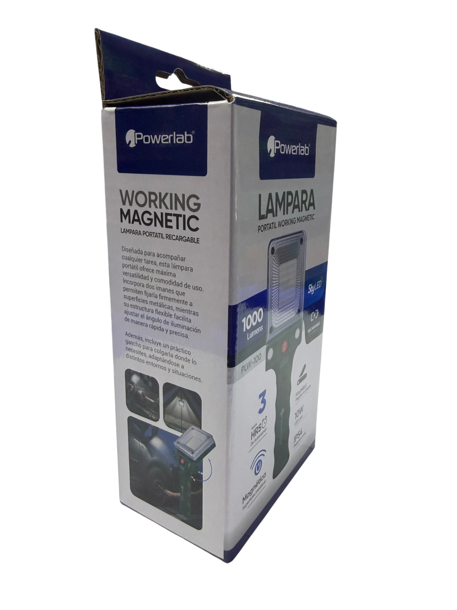 Lampara Portatil Magnetica Powerlab 9724 1000 Lumen Recargable Negro