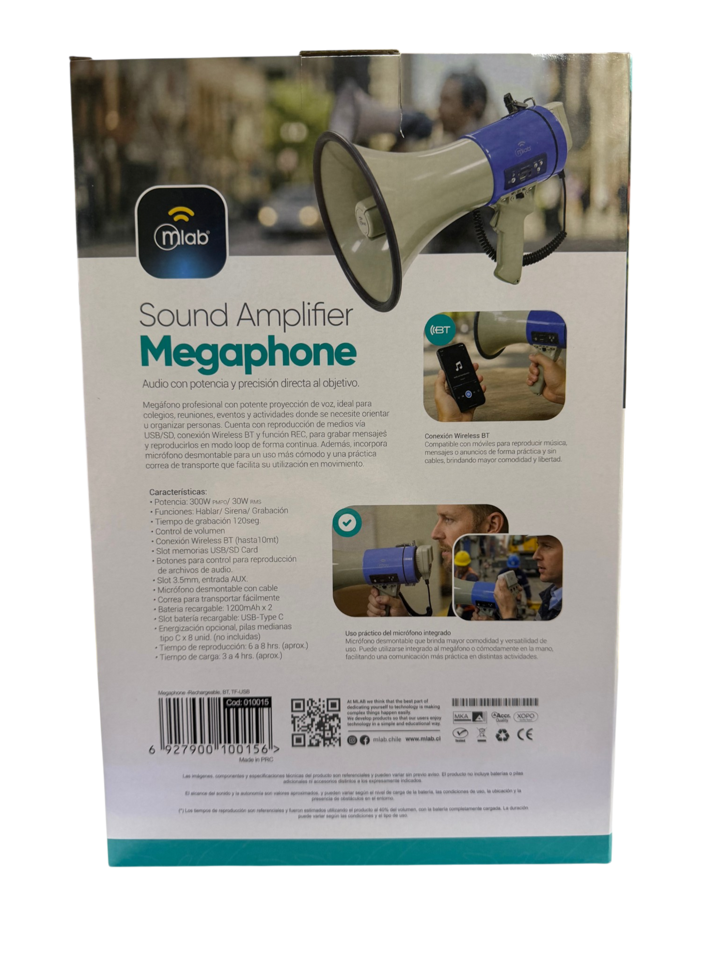 Megáfono Recargable 30w Sirena Graba Voz Recargable Blanco