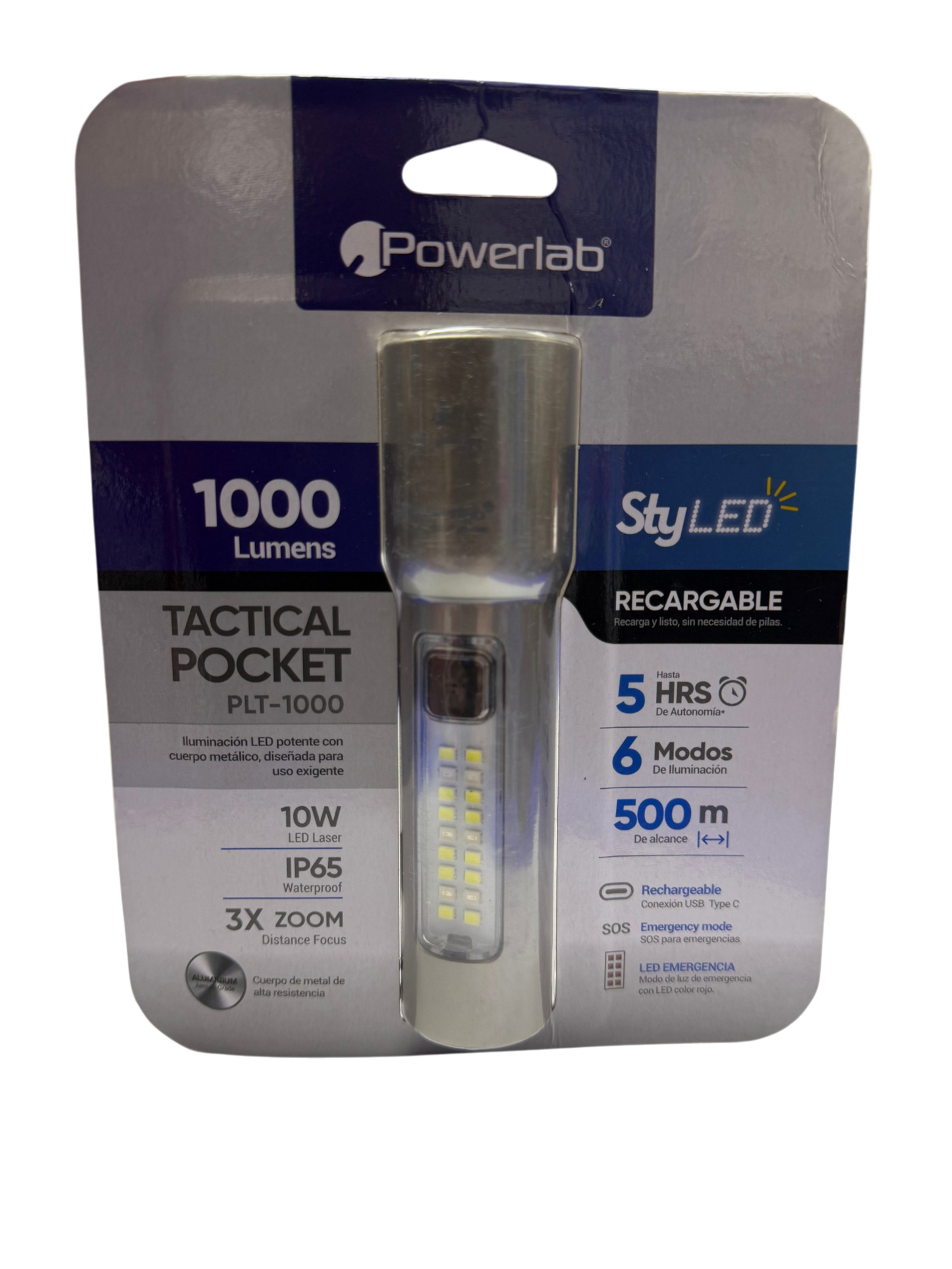 Linterna Powerlab 9715 1000 Lumen Recargable Gris