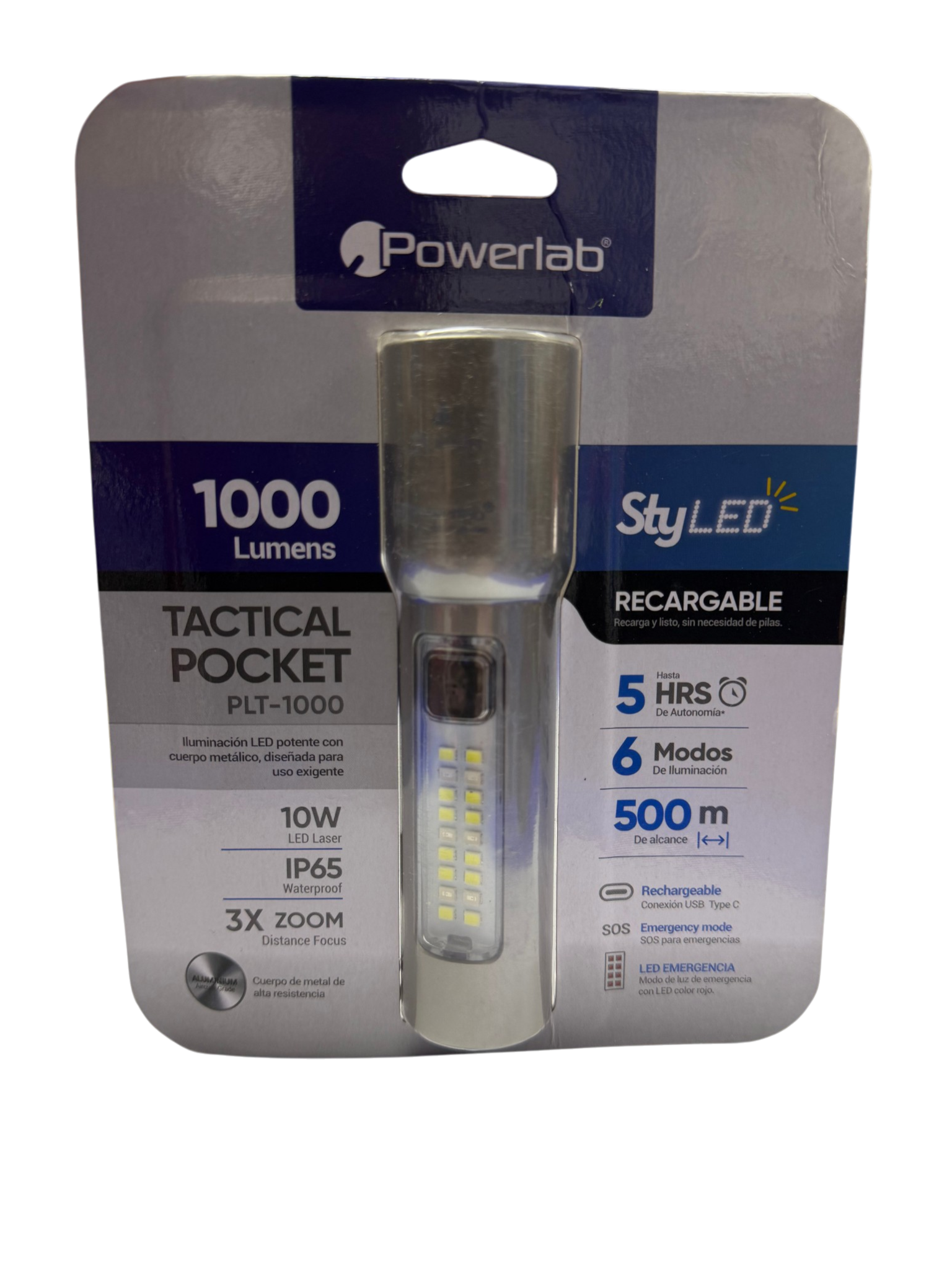 Linterna Powerlab 9715 1000 Lumen Recargable Gris