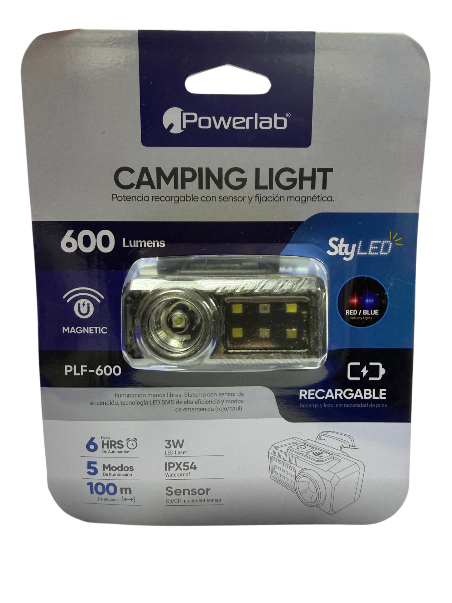 Linterna Banda De Cabeza Powerlab 9717 600 Lumen Recargable Negro